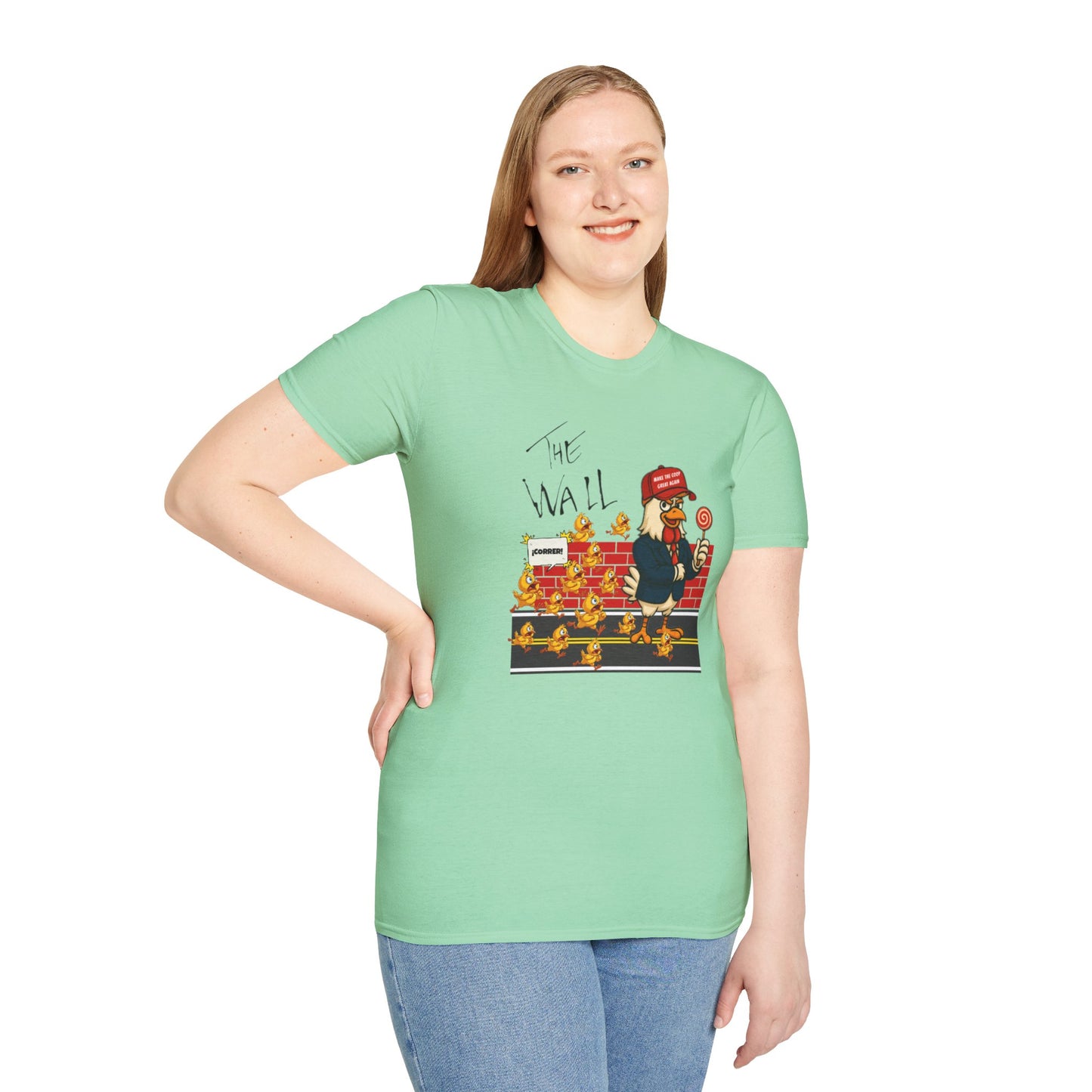 Another Chick Thru The Wall | Funny Political Chicken Graphic Tee – Cock-a-Doodle-Don Collection