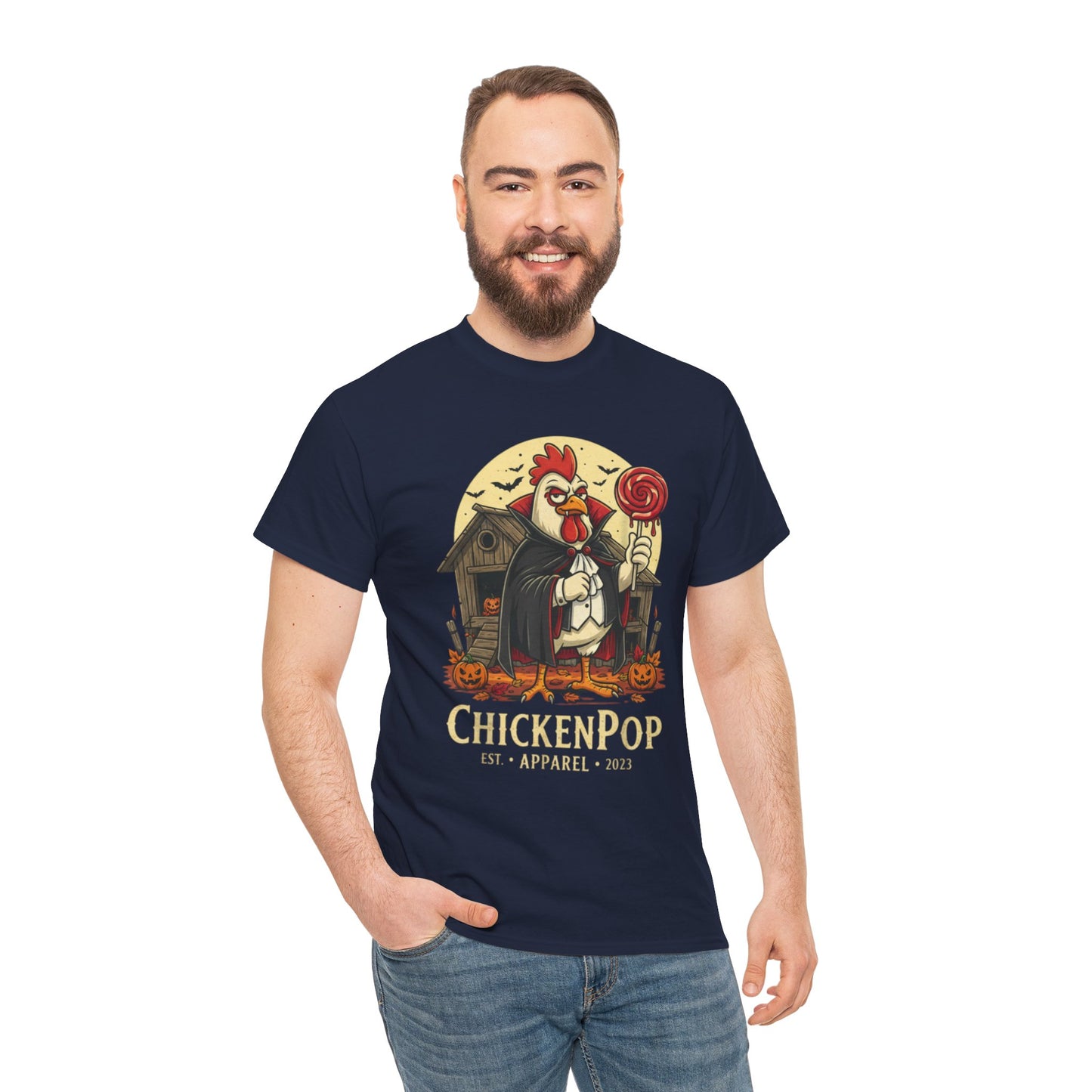ChickenPop Sucker For a Pop Vampire Rooster Halloween T-Shirt – Funny Spooky Graphic Tee for Fall & Costume Season