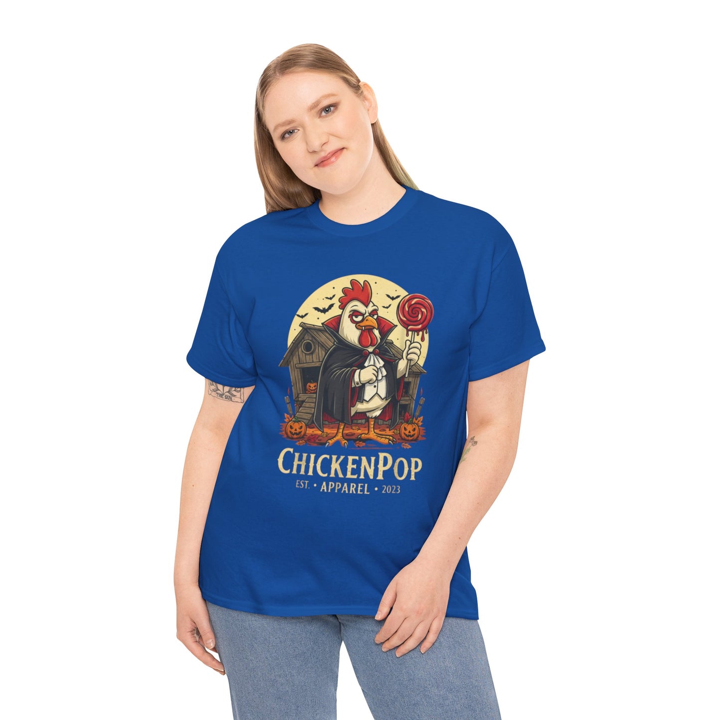 ChickenPop Sucker For a Pop Vampire Rooster Halloween T-Shirt – Funny Spooky Graphic Tee for Fall & Costume Season