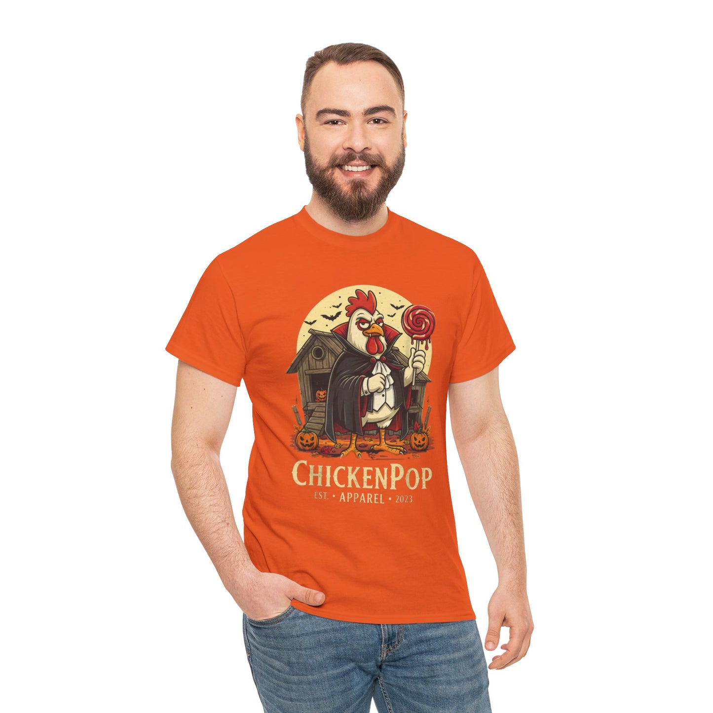 ChickenPop Sucker For a Pop Vampire Rooster Halloween T-Shirt – Funny Spooky Graphic Tee for Fall & Costume Season