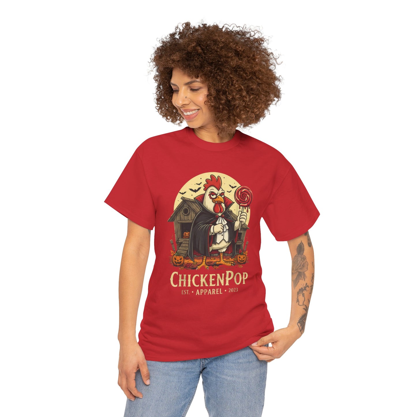 ChickenPop Sucker For a Pop Vampire Rooster Halloween T-Shirt – Funny Spooky Graphic Tee for Fall & Costume Season