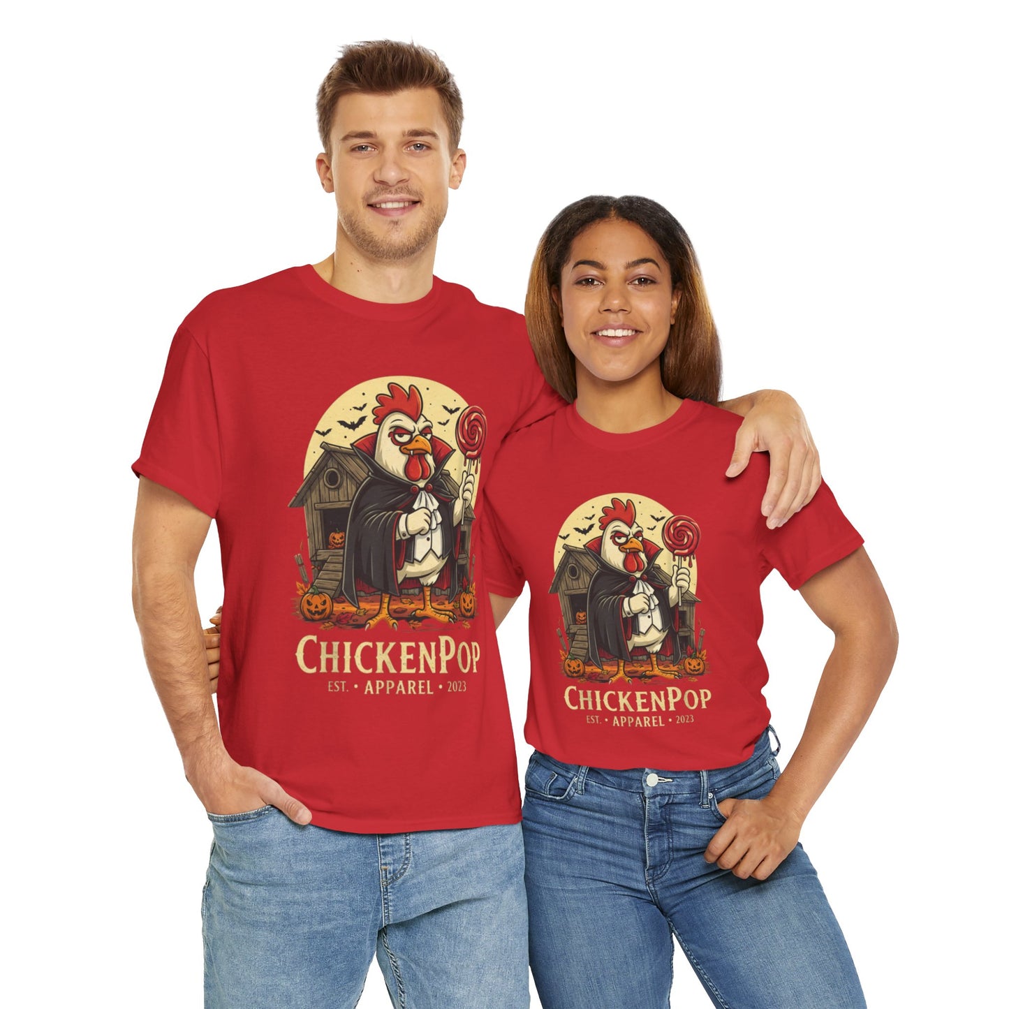 ChickenPop Sucker For a Pop Vampire Rooster Halloween T-Shirt – Funny Spooky Graphic Tee for Fall & Costume Season