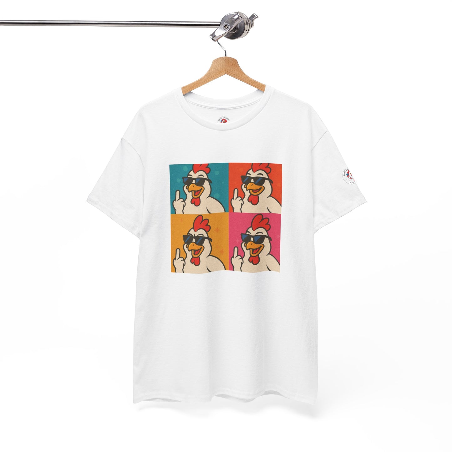 Warhol Pop Art Chicken T-Shirt – Funny Coop Daddy Middle Finger Tee for Bold Style