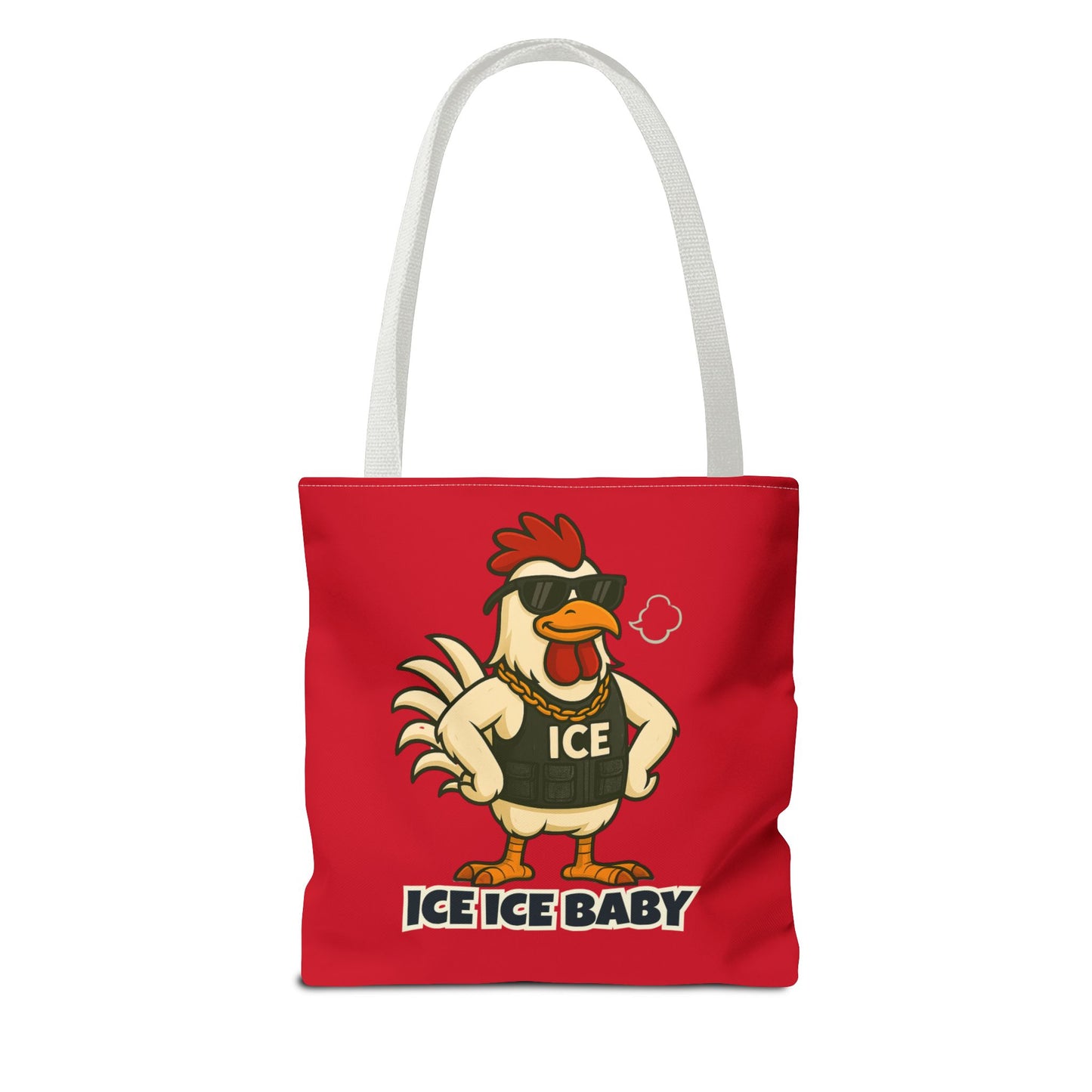 Ice Ice Baby Chicken Tote Bag – Funny Coop Daddy Design, Bold Red Reusable Shopping Bag