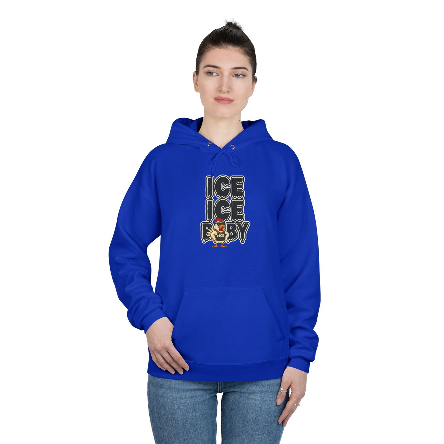 ICE ICE BABY Funny Chicken Hoodie – Retro Hip-Hop Pullover for Music Fans, Students & Cold-Weather Comedians