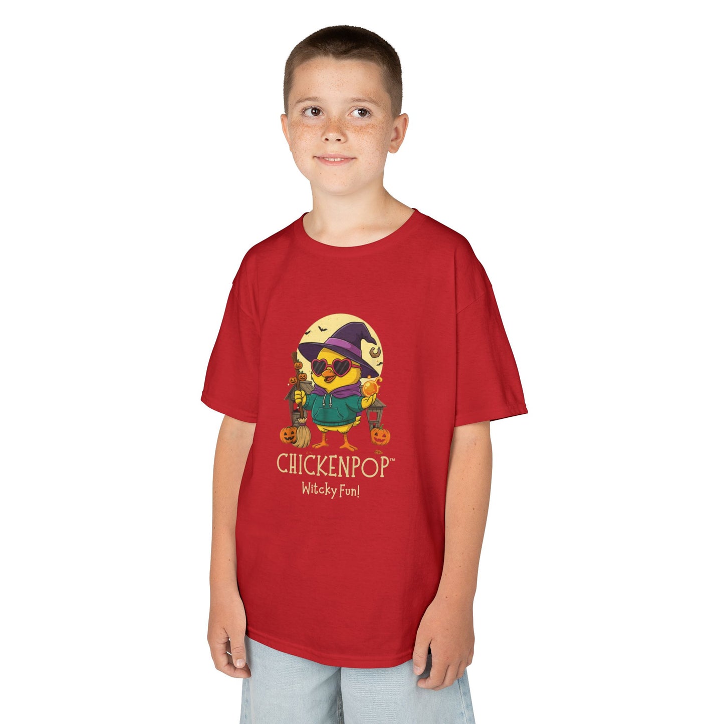 Sunny the Witchy Chick Kid’s Halloween Tee | ChickenPop Lil’ Cluckers Wicktastic Fun Shirt
