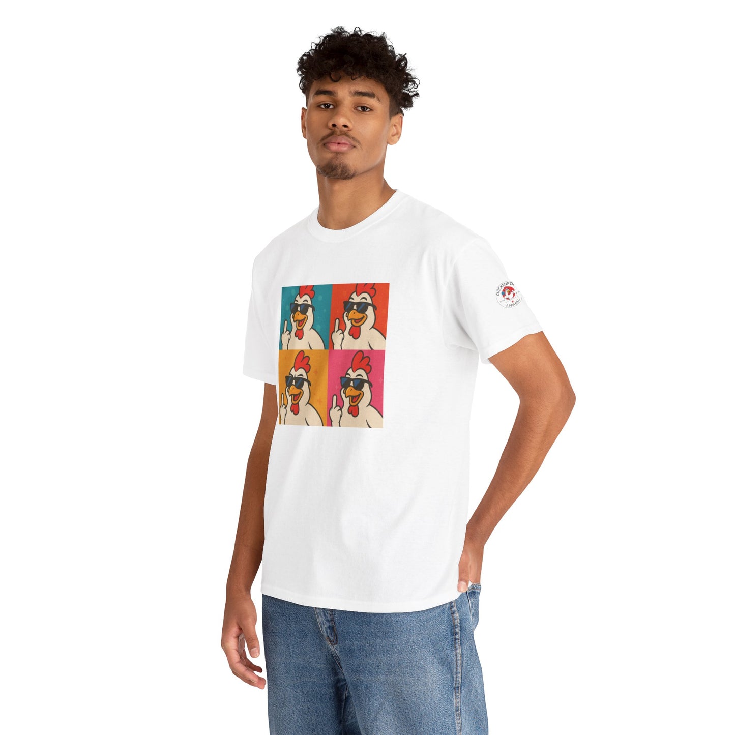 Warhol Pop Art Chicken T-Shirt – Funny Coop Daddy Middle Finger Tee for Bold Style
