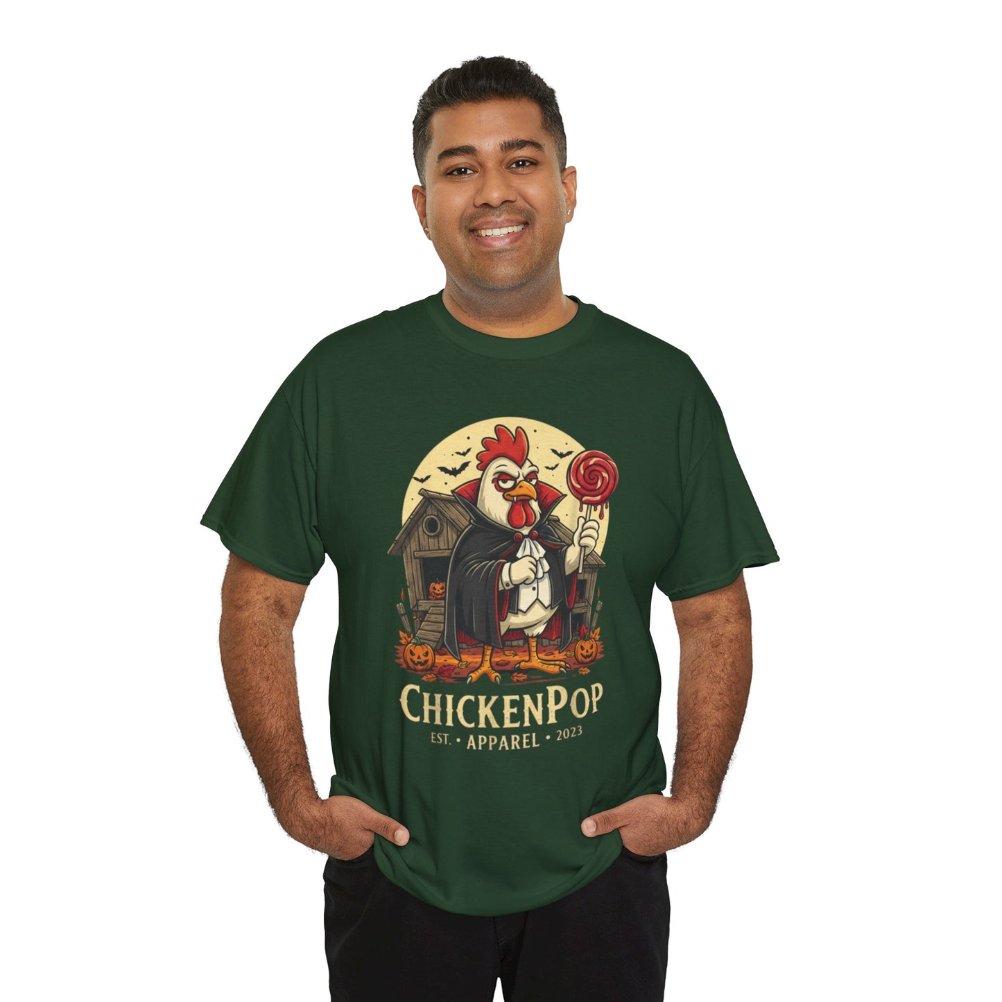 ChickenPop Sucker For a Pop Vampire Rooster Halloween T-Shirt – Funny Spooky Graphic Tee for Fall & Costume Season
