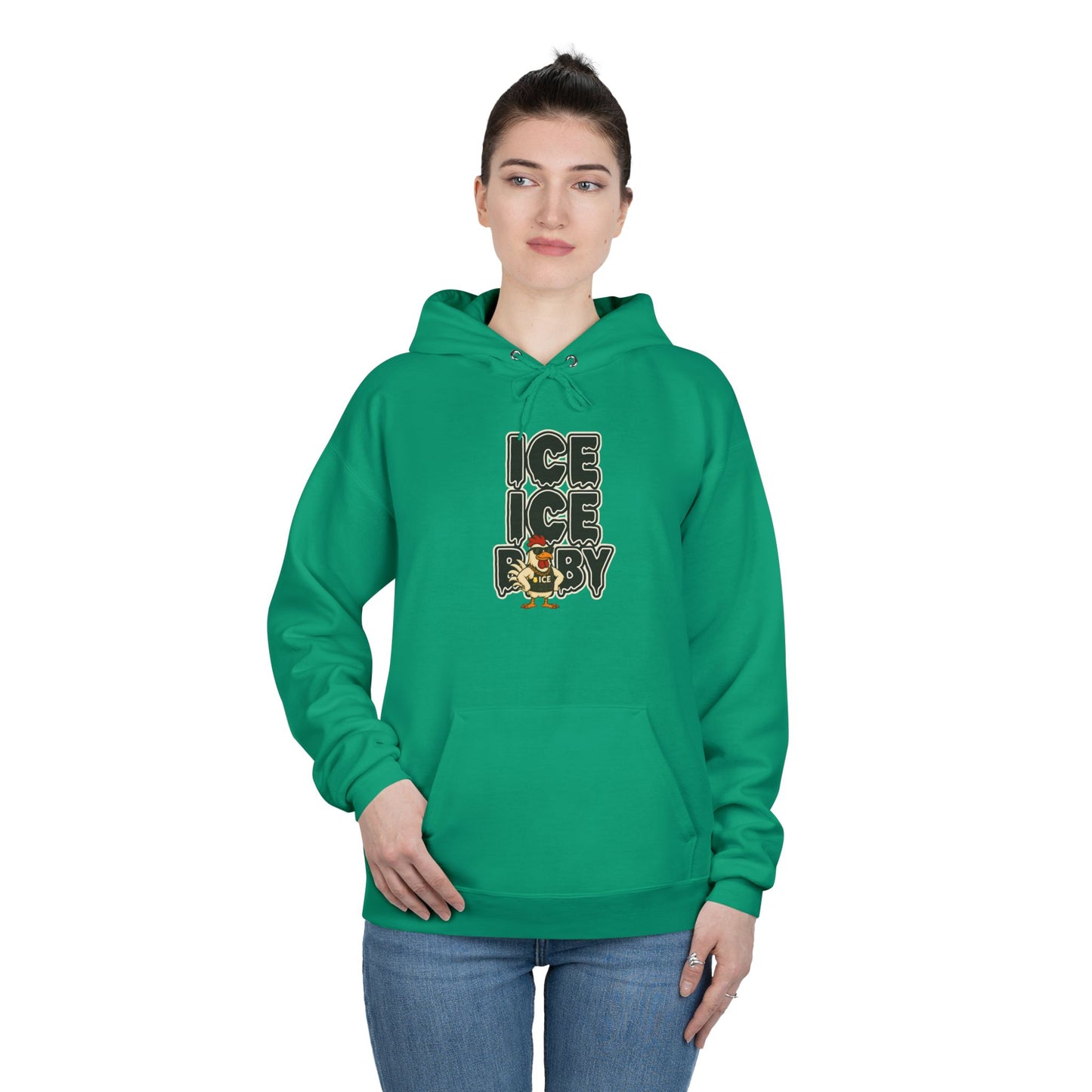 ICE ICE BABY Funny Chicken Hoodie – Retro Hip-Hop Pullover for Music Fans, Students & Cold-Weather Comedians