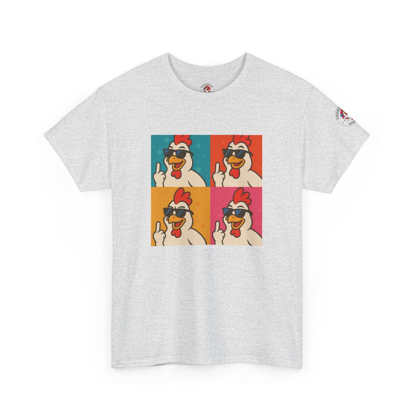 Warhol Pop Art Chicken T-Shirt – Funny Coop Daddy Middle Finger Tee for Bold Style