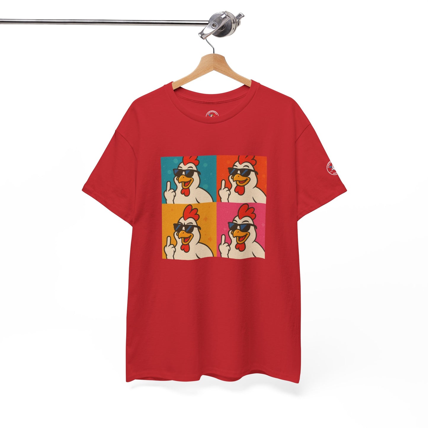 Warhol Pop Art Chicken T-Shirt – Funny Coop Daddy Middle Finger Tee for Bold Style
