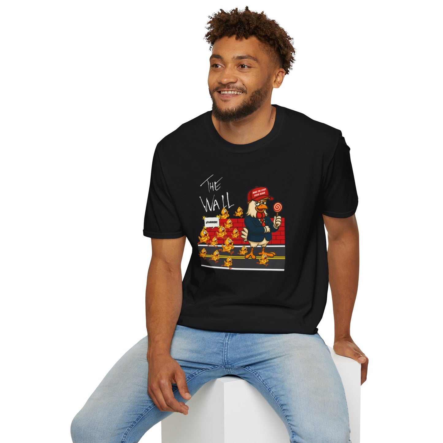 Another Chick Thru The Wall | Funny Political Chicken Graphic Tee – Cock-a-Doodle-Don Collection