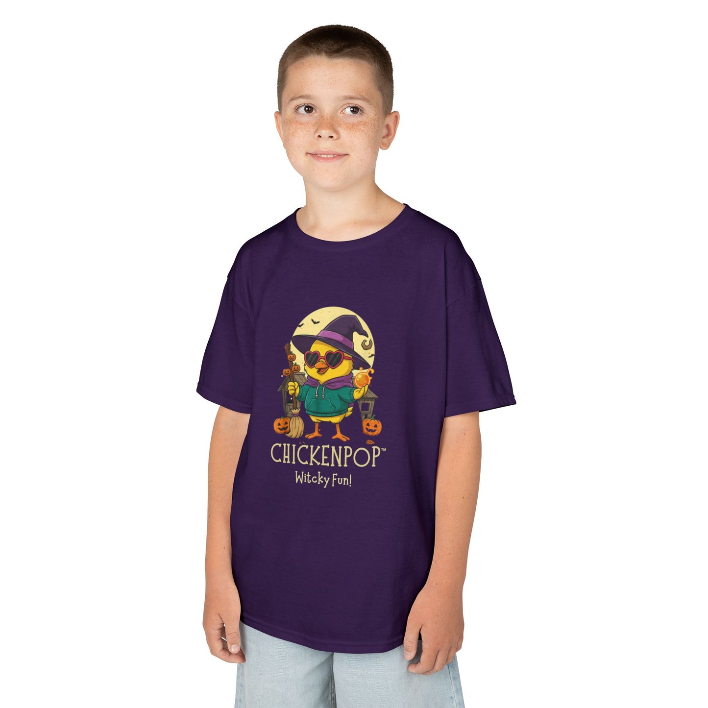 Sunny the Witchy Chick Kid’s Halloween Tee | ChickenPop Lil’ Cluckers Wicktastic Fun Shirt