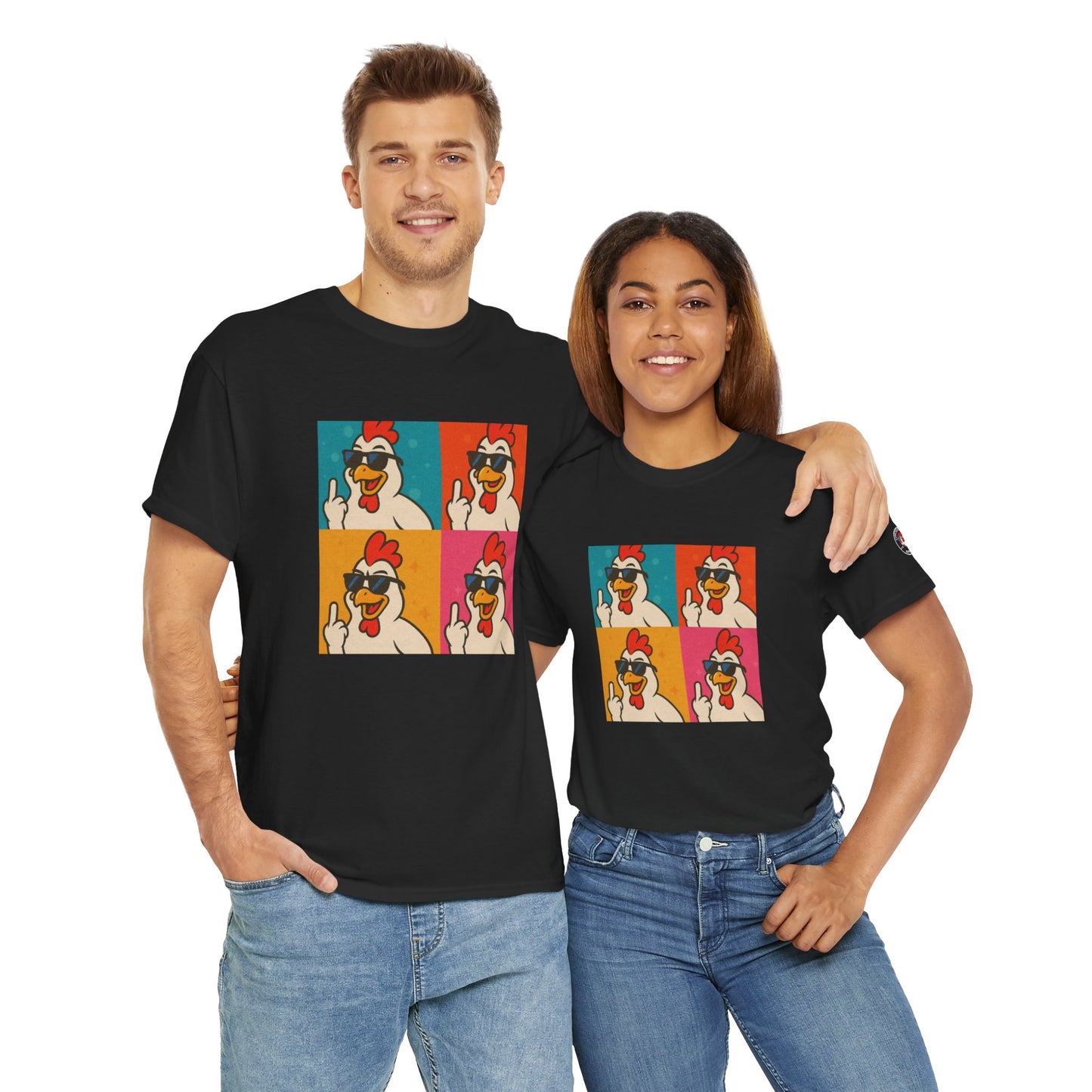 Warhol Pop Art Chicken T-Shirt – Funny Coop Daddy Middle Finger Tee for Bold Style