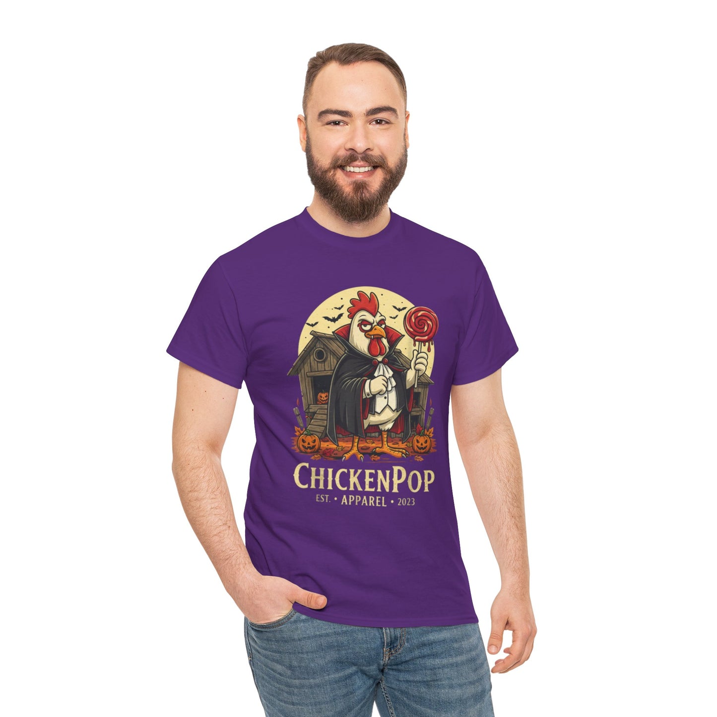 ChickenPop Sucker For a Pop Vampire Rooster Halloween T-Shirt – Funny Spooky Graphic Tee for Fall & Costume Season