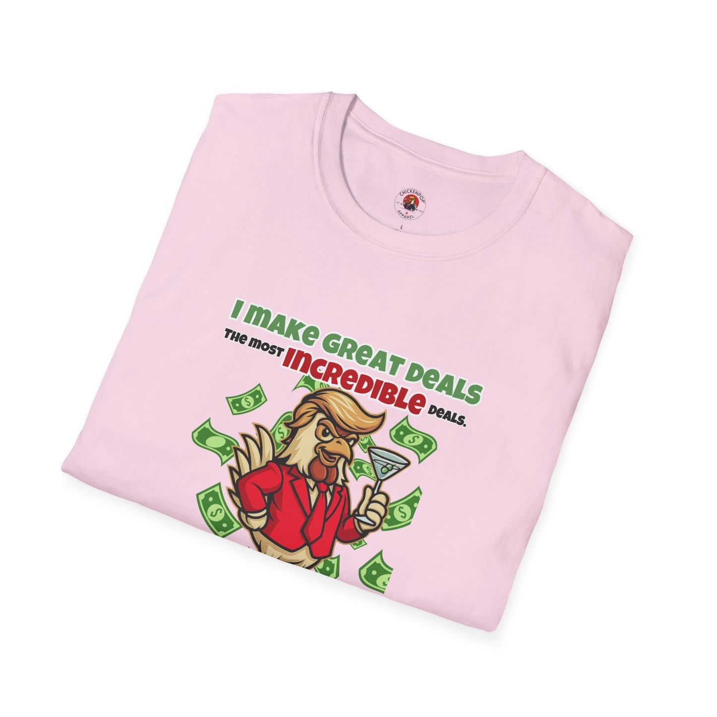 Cock-a-Doodle-Don “Like a Genius” Money Deal Rooster Tee – Funny Political Satire Shirt | ChickenPop Apparel Co.