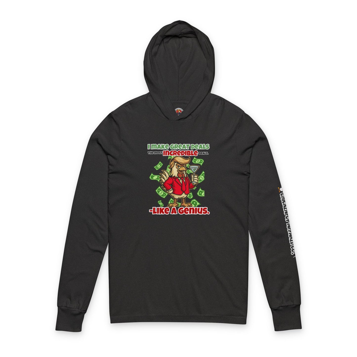 Like a Genius Hooded Long Sleeve Tee – Funny Political Rooster Hoodie Shirt | ChickenPop Apparel Co.