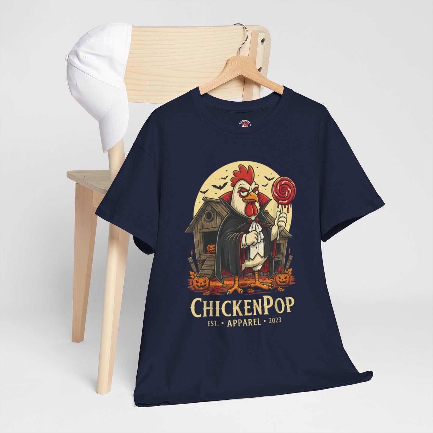 ChickenPop Sucker For a Pop Vampire Rooster Halloween T-Shirt – Funny Spooky Graphic Tee for Fall & Costume Season