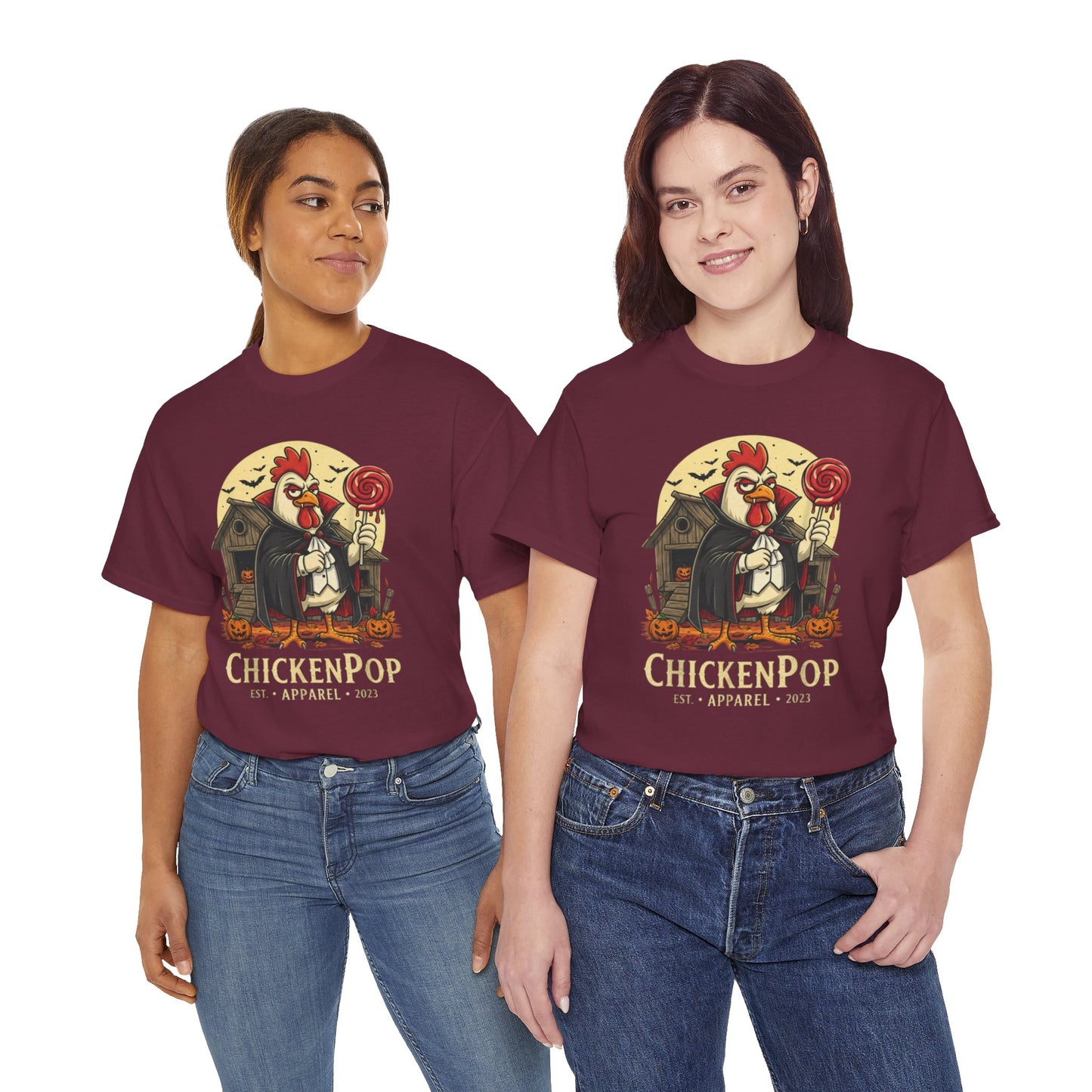 ChickenPop Sucker For a Pop Vampire Rooster Halloween T-Shirt – Funny Spooky Graphic Tee for Fall & Costume Season