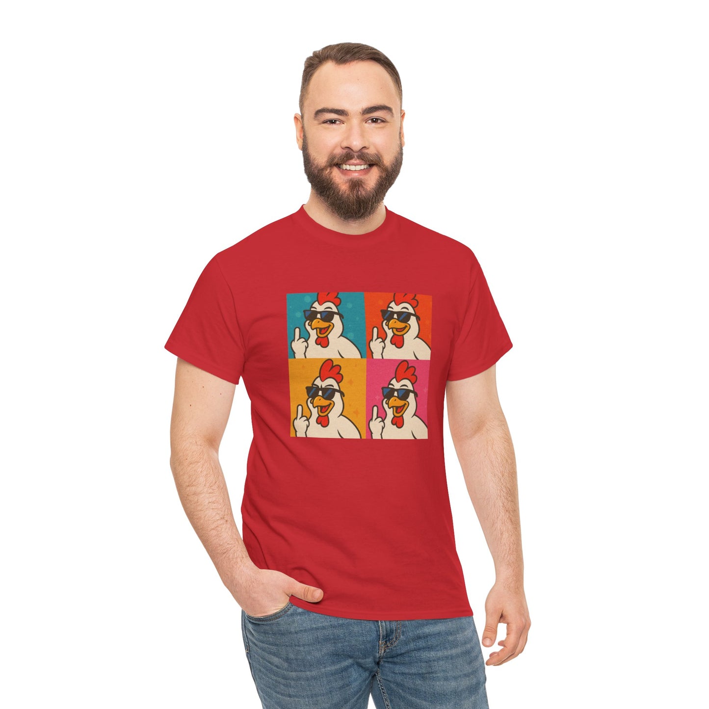 Warhol Pop Art Chicken T-Shirt – Funny Coop Daddy Middle Finger Tee for Bold Style