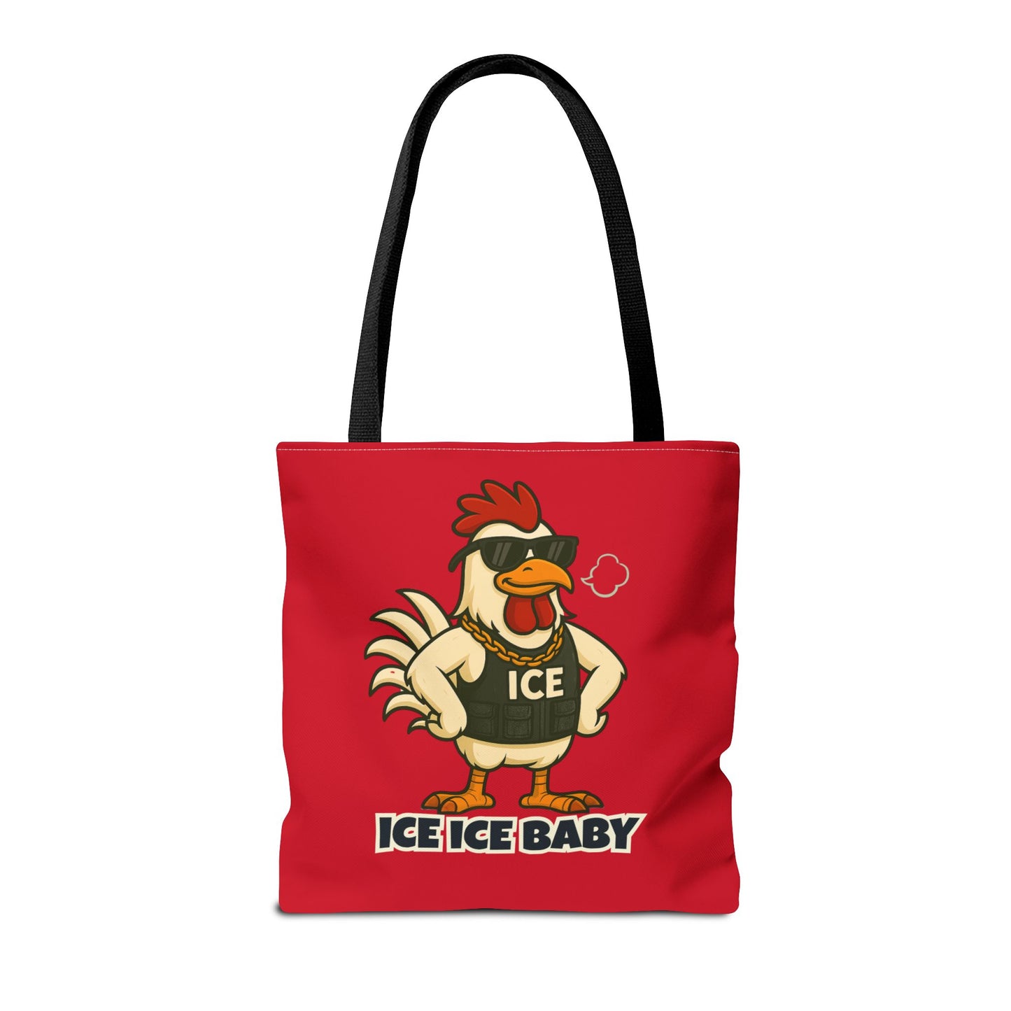 Ice Ice Baby Chicken Tote Bag – Funny Coop Daddy Design, Bold Red Reusable Shopping Bag