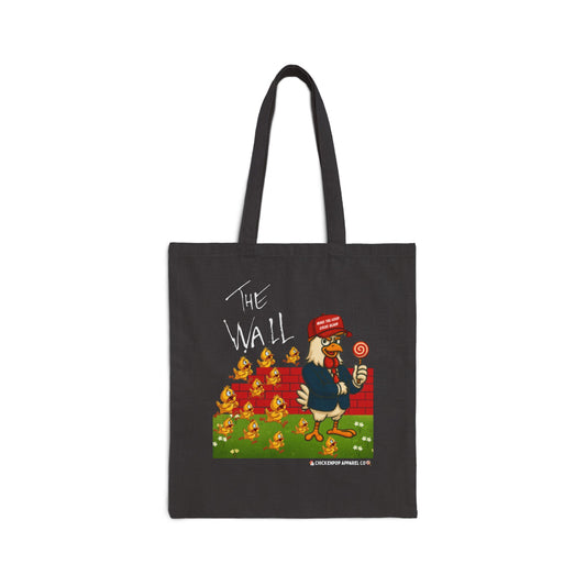 Another Chick Thru The Wall Canvas Tote Bag – Funny Political Chicken Graphic | Heavy-Duty Cotton in Natural or Black | Reusable Eco Satire Shopper