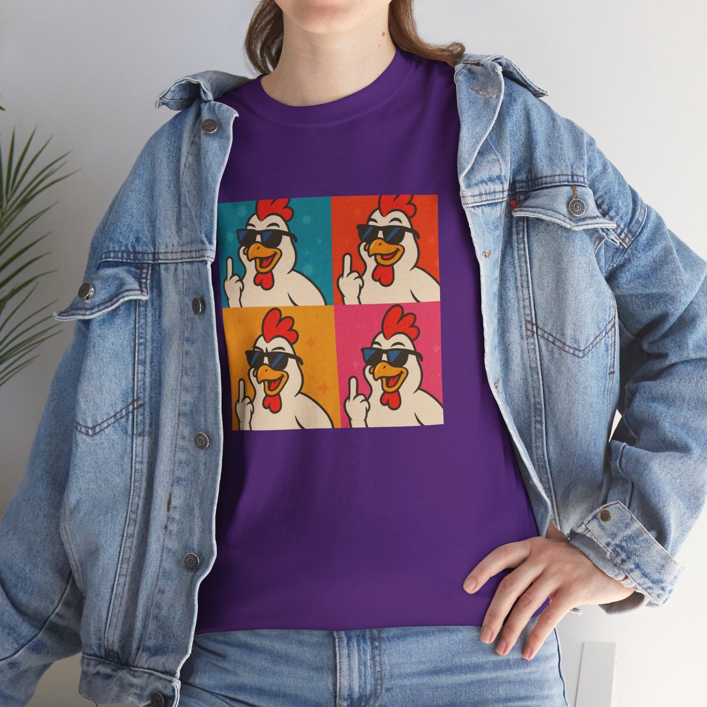 Warhol Pop Art Chicken T-Shirt – Funny Coop Daddy Middle Finger Tee for Bold Style