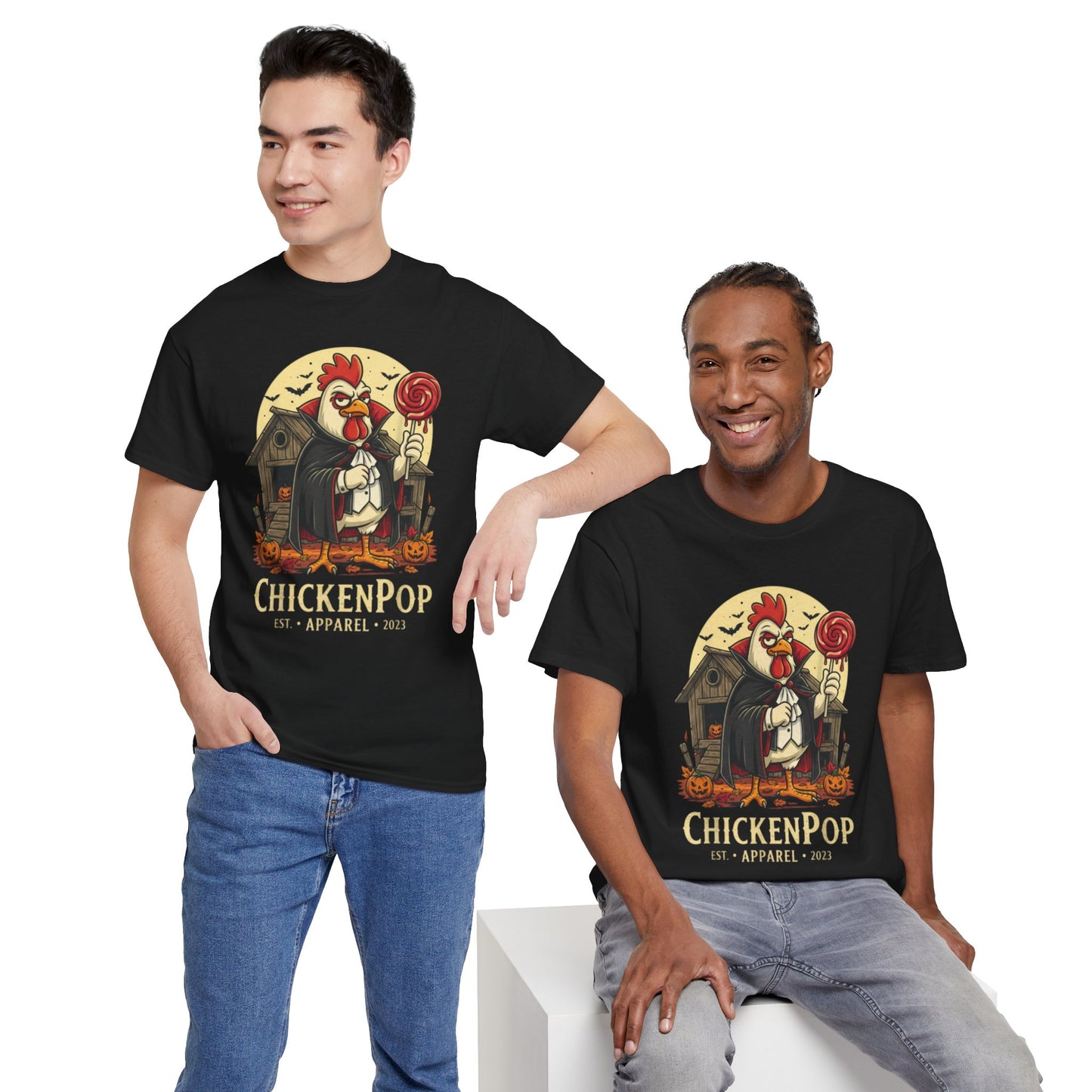 ChickenPop Sucker For a Pop Vampire Rooster Halloween T-Shirt – Funny Spooky Graphic Tee for Fall & Costume Season