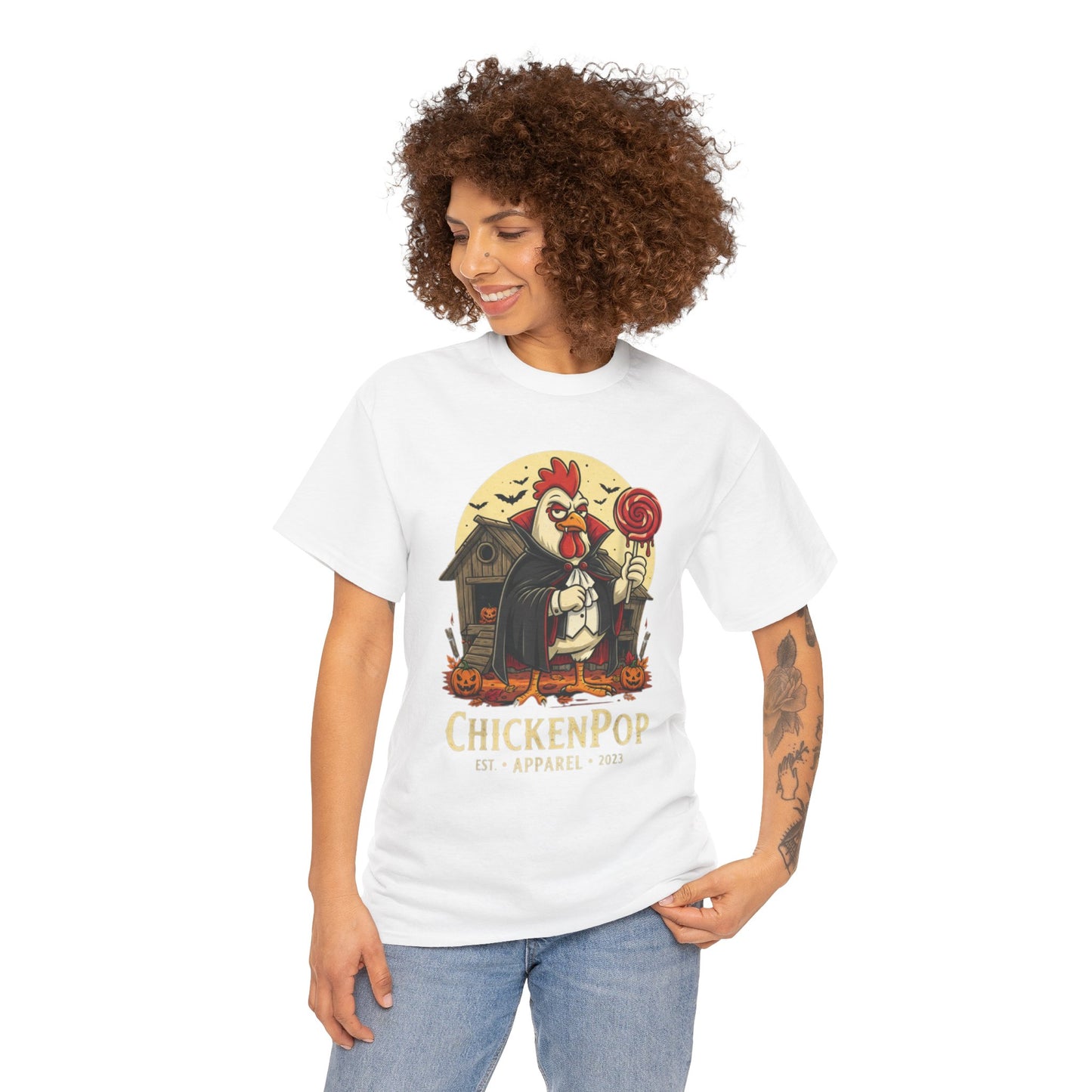 ChickenPop Sucker For a Pop Vampire Rooster Halloween T-Shirt – Funny Spooky Graphic Tee for Fall & Costume Season