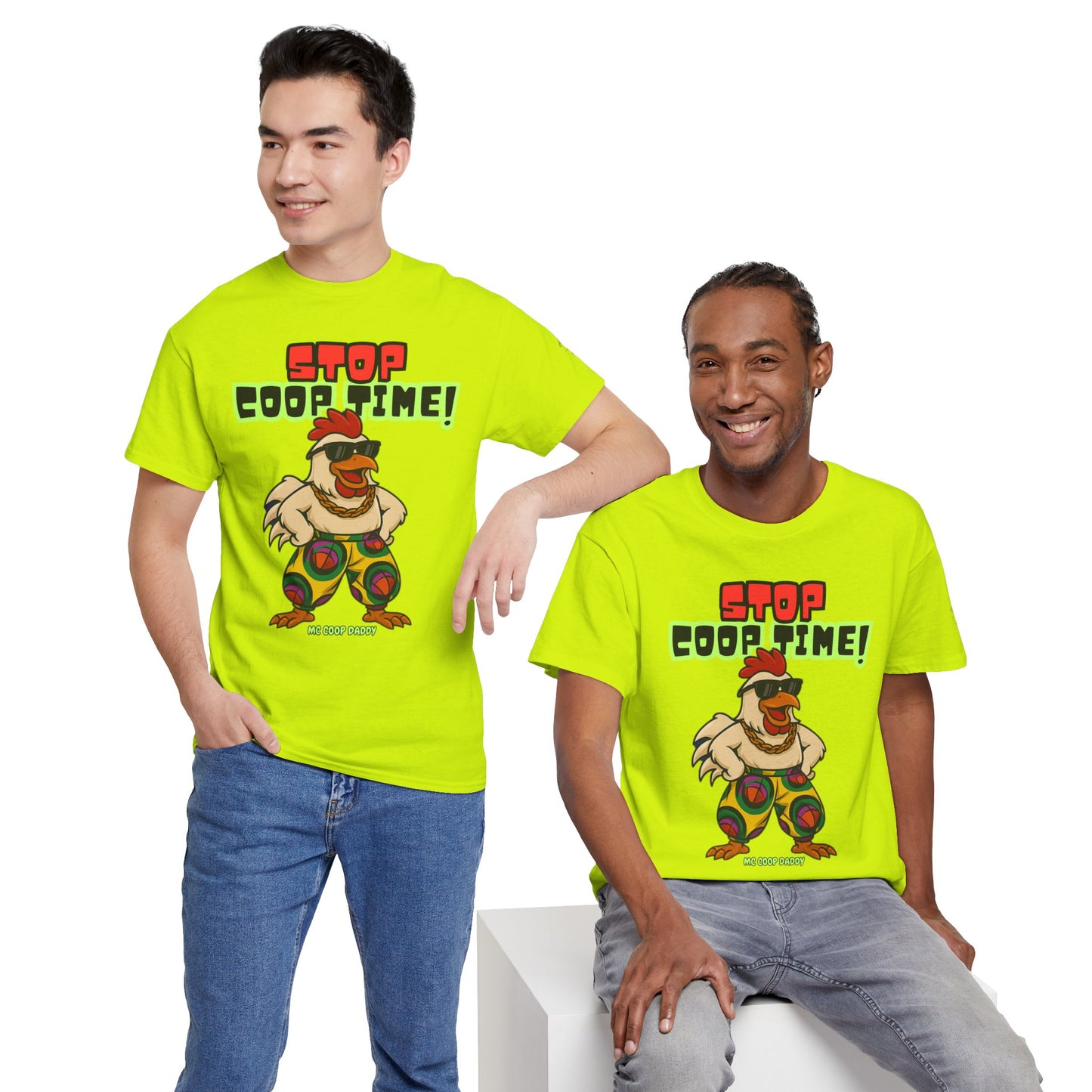 Stop COOP TIME! Funny Chicken T-Shirt – MC Coop Daddy 90s Hip Hop Parody Tee | Unisex Heavy Cotton | ChickenPop Apparel