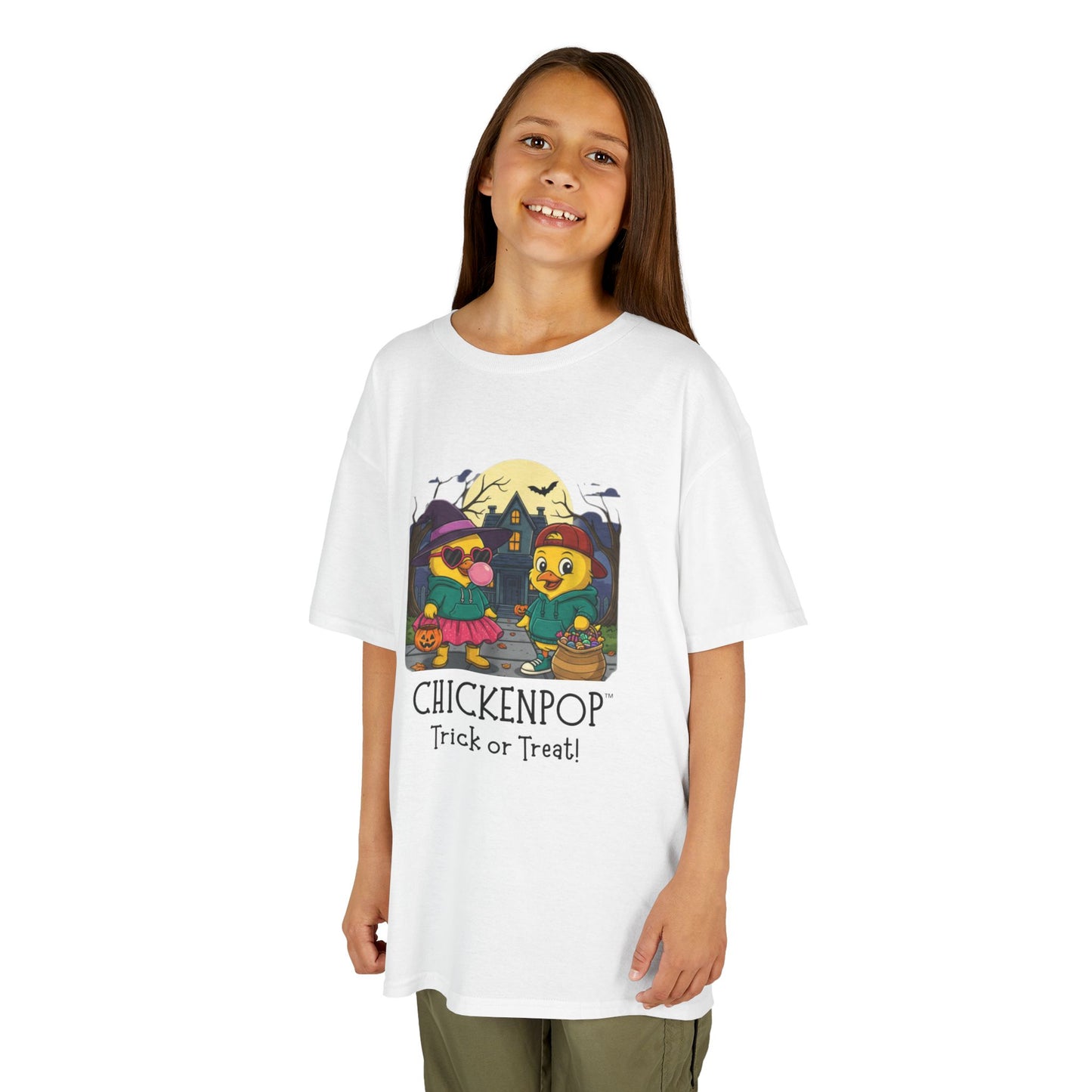 Trick or Treat Kids Halloween Tee | ChickenPop Lil’ Cluckers Sunny & Scramble Halloween Shirt