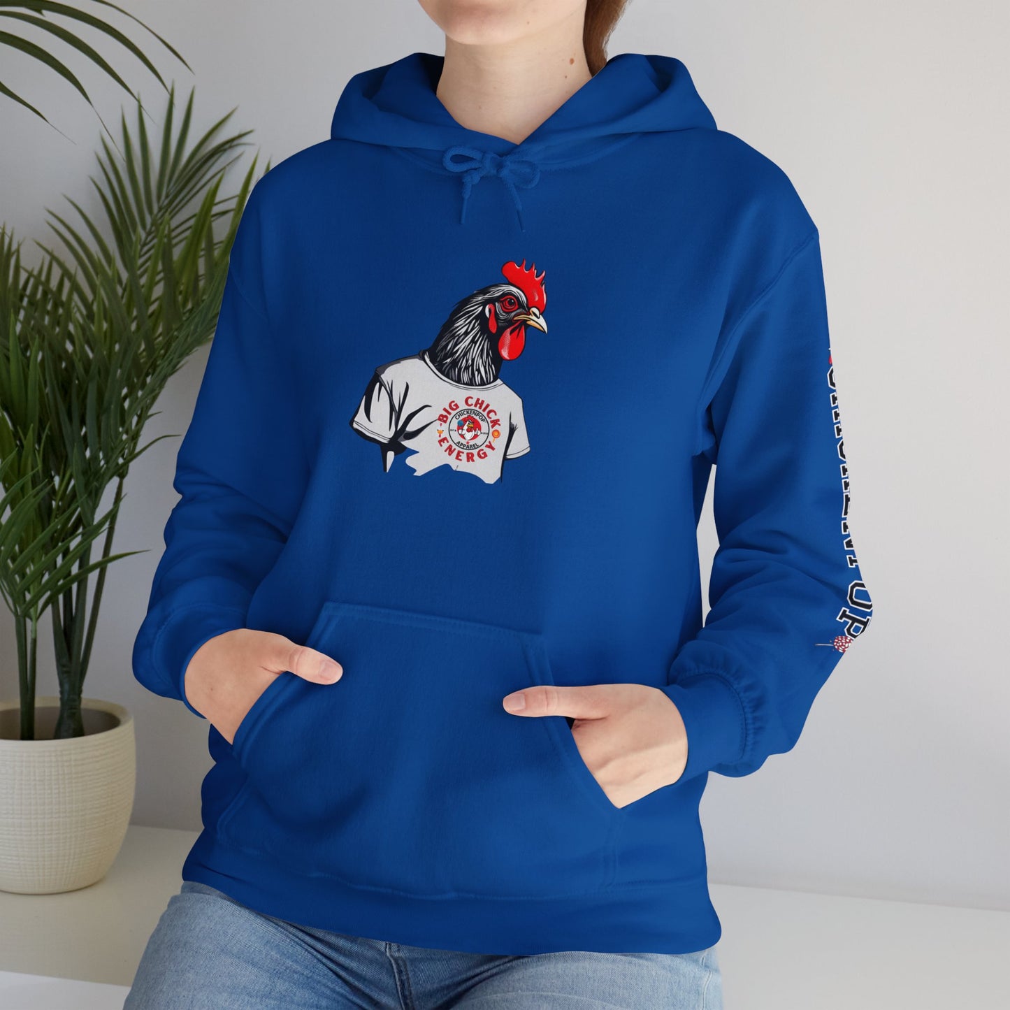 Big Chick Energy Giant Rooster Logo Unisex Hoodie - ChickenPop Arm Logo Edition