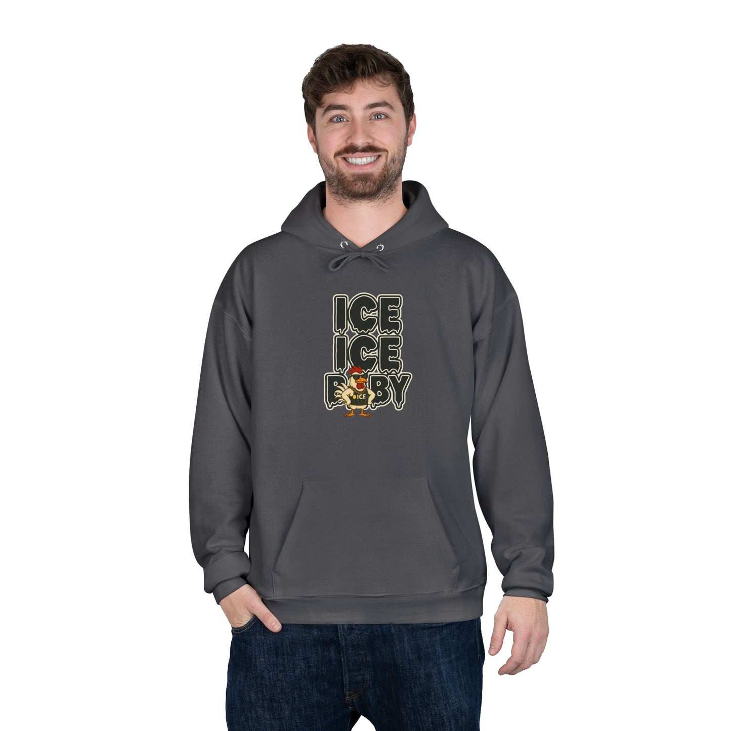 ICE ICE BABY Funny Chicken Hoodie – Retro Hip-Hop Pullover for Music Fans, Students & Cold-Weather Comedians