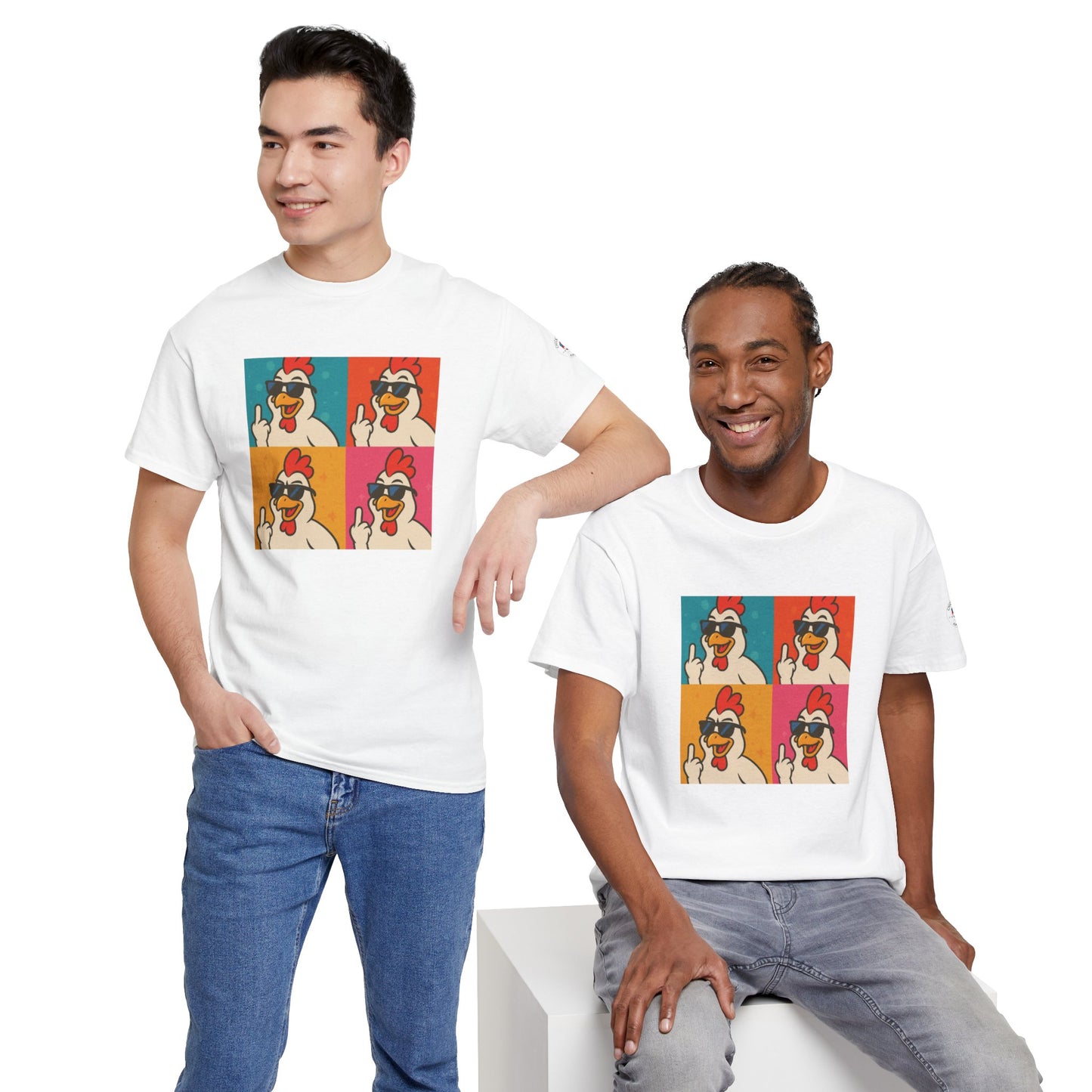 Warhol Pop Art Chicken T-Shirt – Funny Coop Daddy Middle Finger Tee for Bold Style