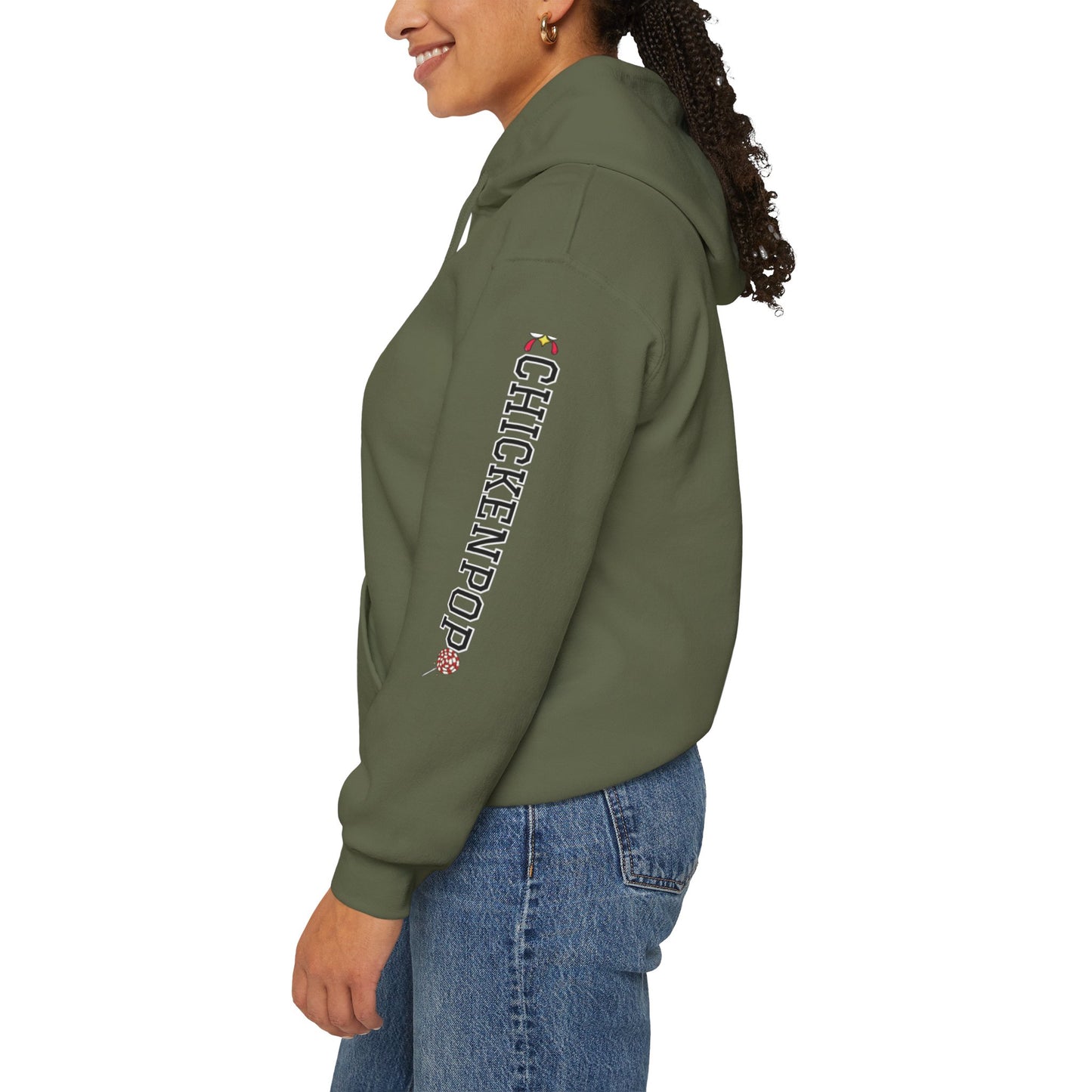 Big Chick Energy Giant Rooster Logo Unisex Hoodie - ChickenPop Arm Logo Edition