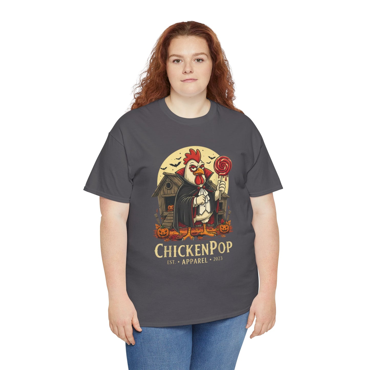 ChickenPop Sucker For a Pop Vampire Rooster Halloween T-Shirt – Funny Spooky Graphic Tee for Fall & Costume Season