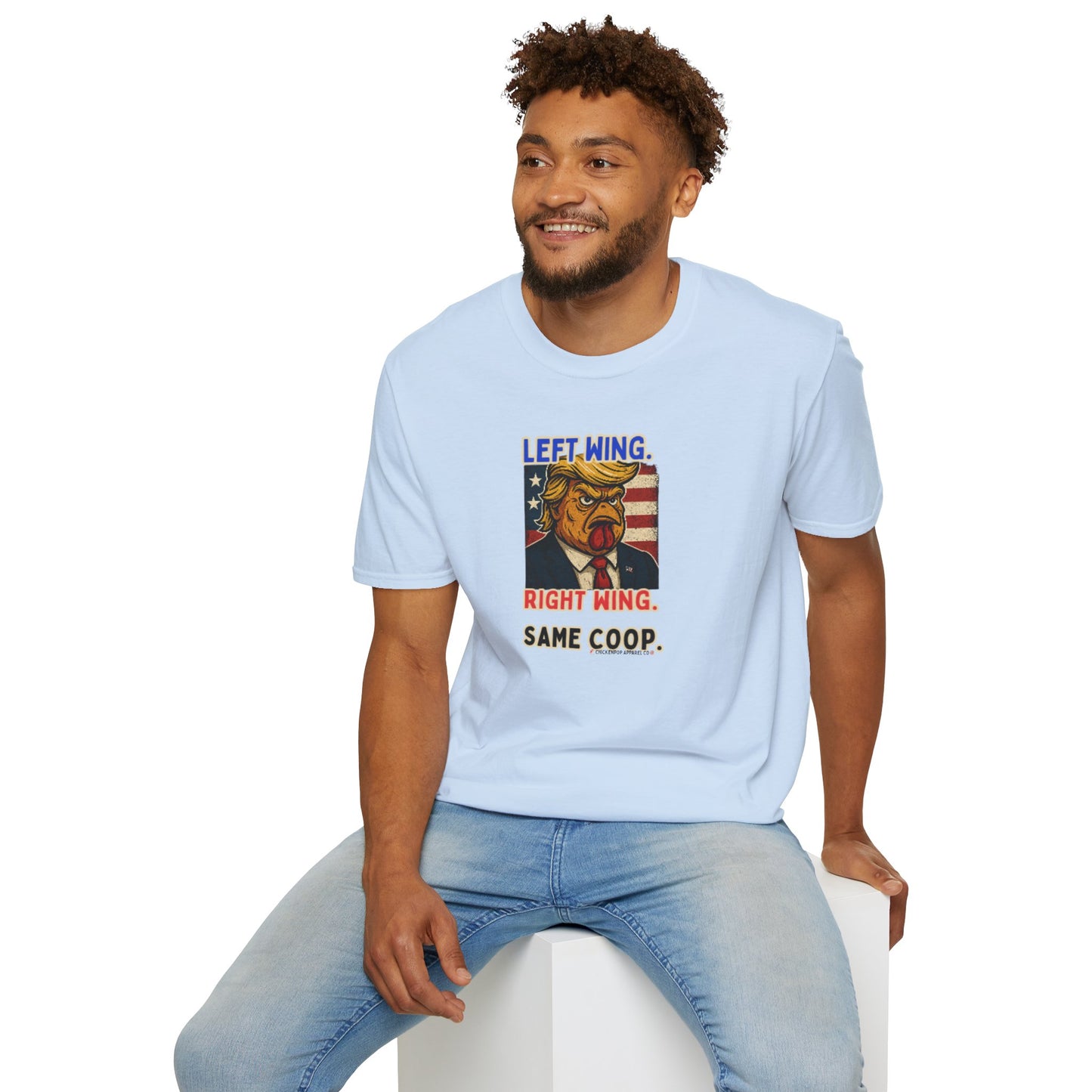 Cock-a-Doodle-Don "Left Wing. Right Wing. Same Coop." Political Satire Tee – Unisex Graphic T-Shirt