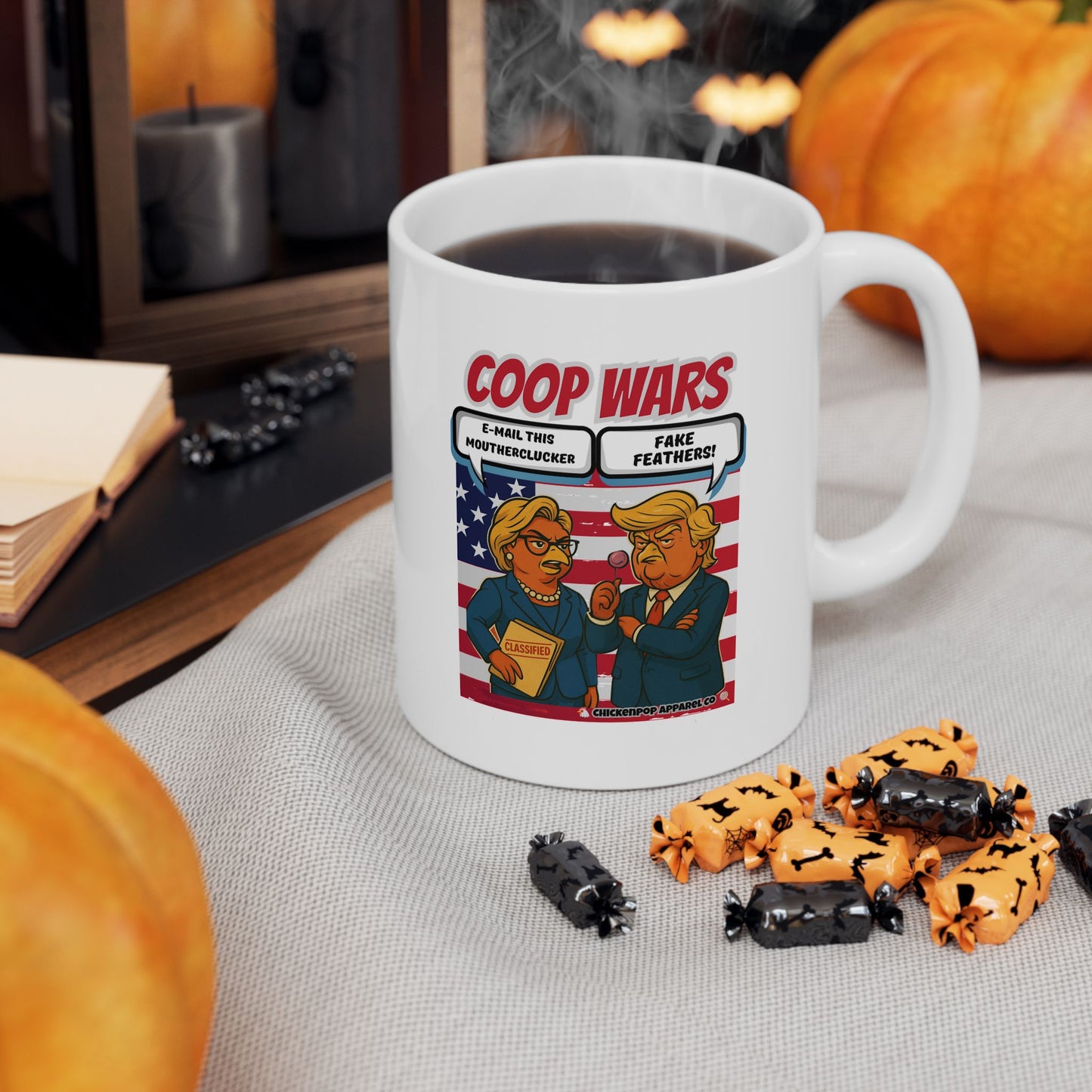 Coop Wars™ Political Satire Mug – Hilaregg Cluckton vs. Cock-a-Doodle-Don | Funny Coffee Cup (11oz / 15oz)