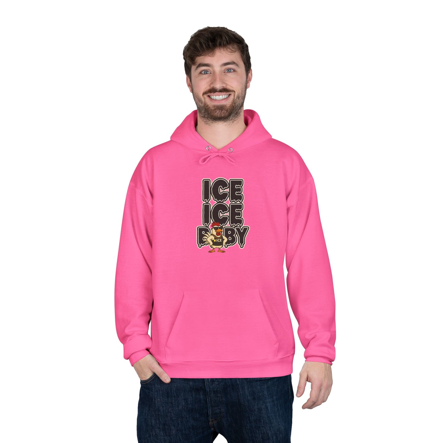 ICE ICE BABY Funny Chicken Hoodie – Retro Hip-Hop Pullover for Music Fans, Students & Cold-Weather Comedians