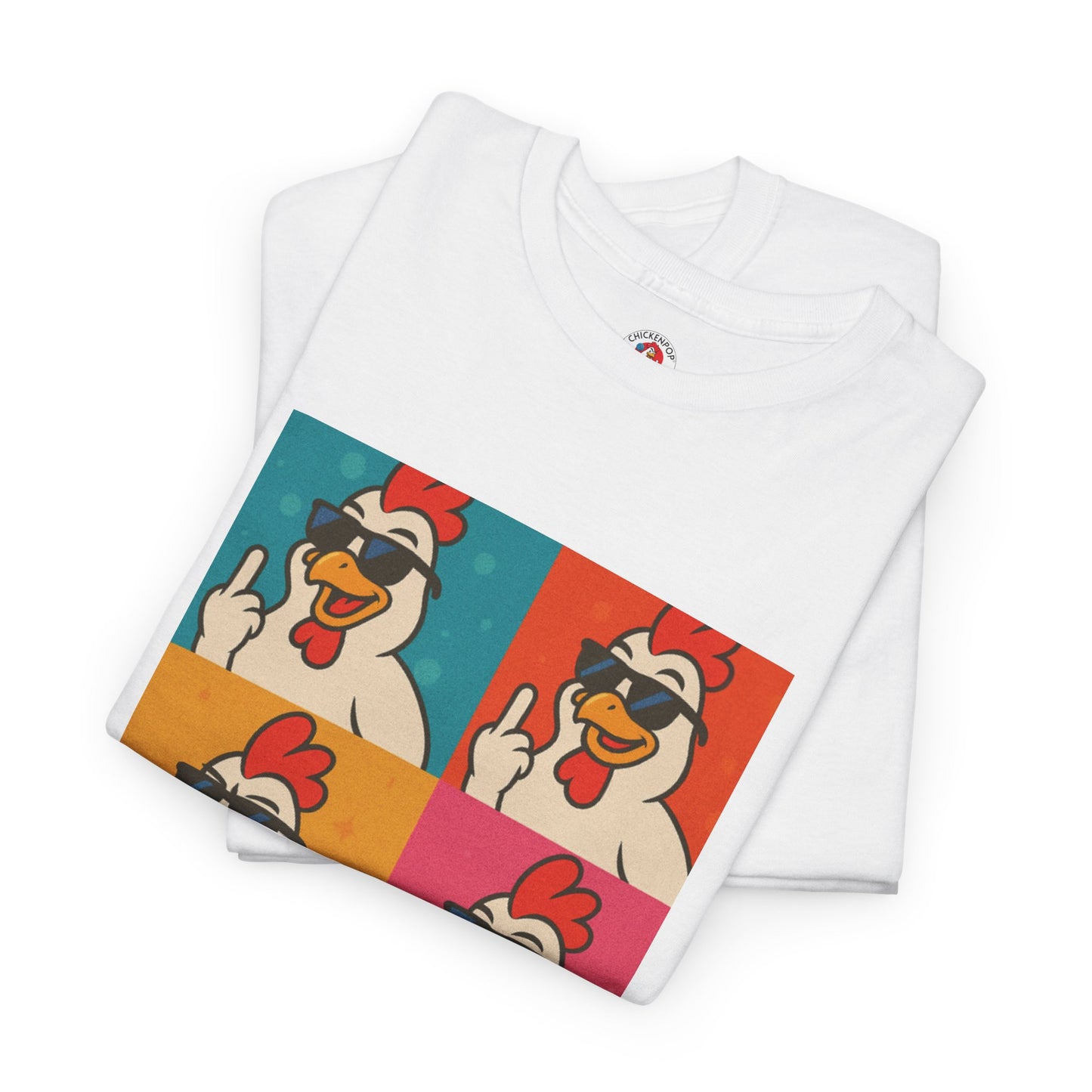 Warhol Pop Art Chicken T-Shirt – Funny Coop Daddy Middle Finger Tee for Bold Style