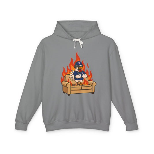 Big Rich Energy Hoodie with Burning Couch Graphic