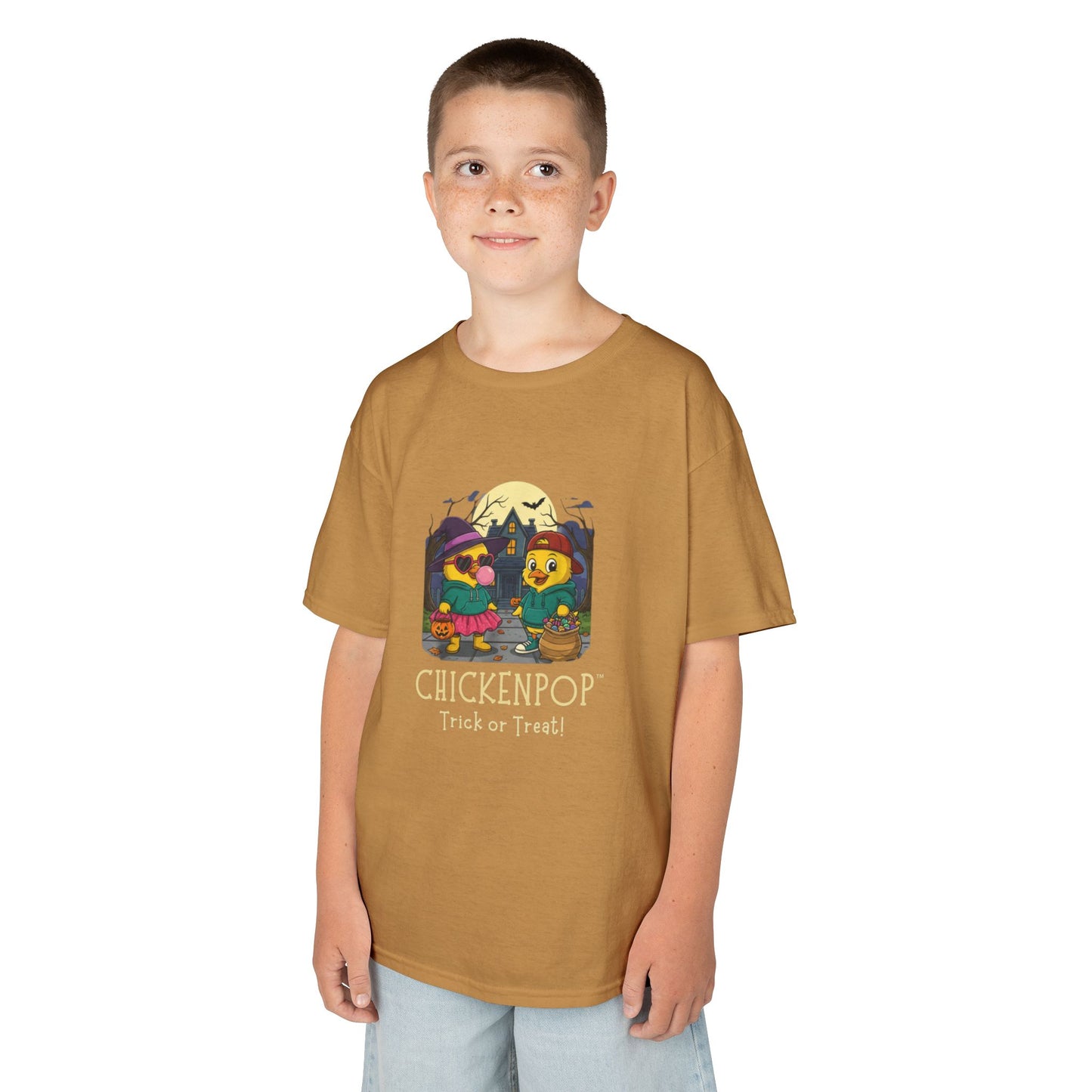 Trick or Treat Kids Halloween Tee | ChickenPop Lil’ Cluckers Sunny & Scramble Halloween Shirt