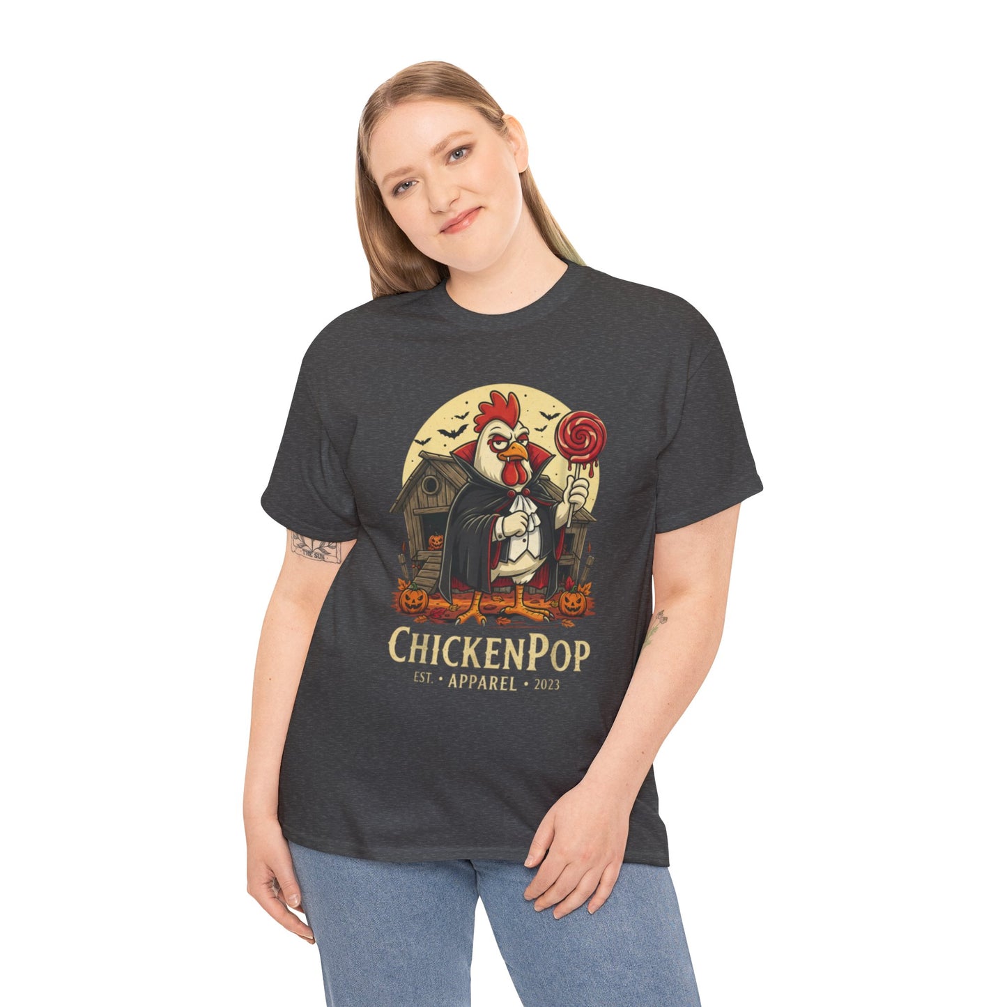 ChickenPop Sucker For a Pop Vampire Rooster Halloween T-Shirt – Funny Spooky Graphic Tee for Fall & Costume Season