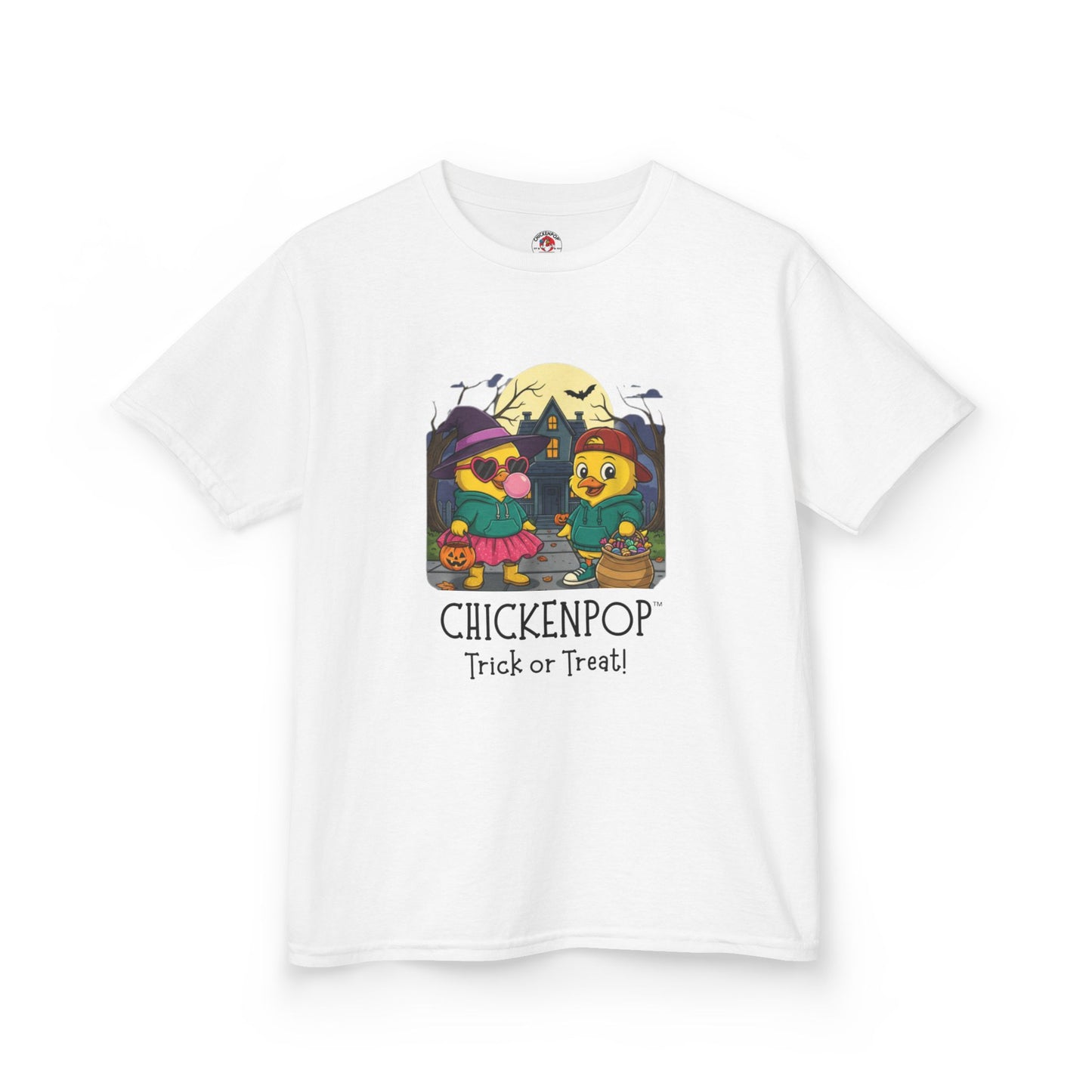 Trick or Treat Kids Halloween Tee | ChickenPop Lil’ Cluckers Sunny & Scramble Halloween Shirt