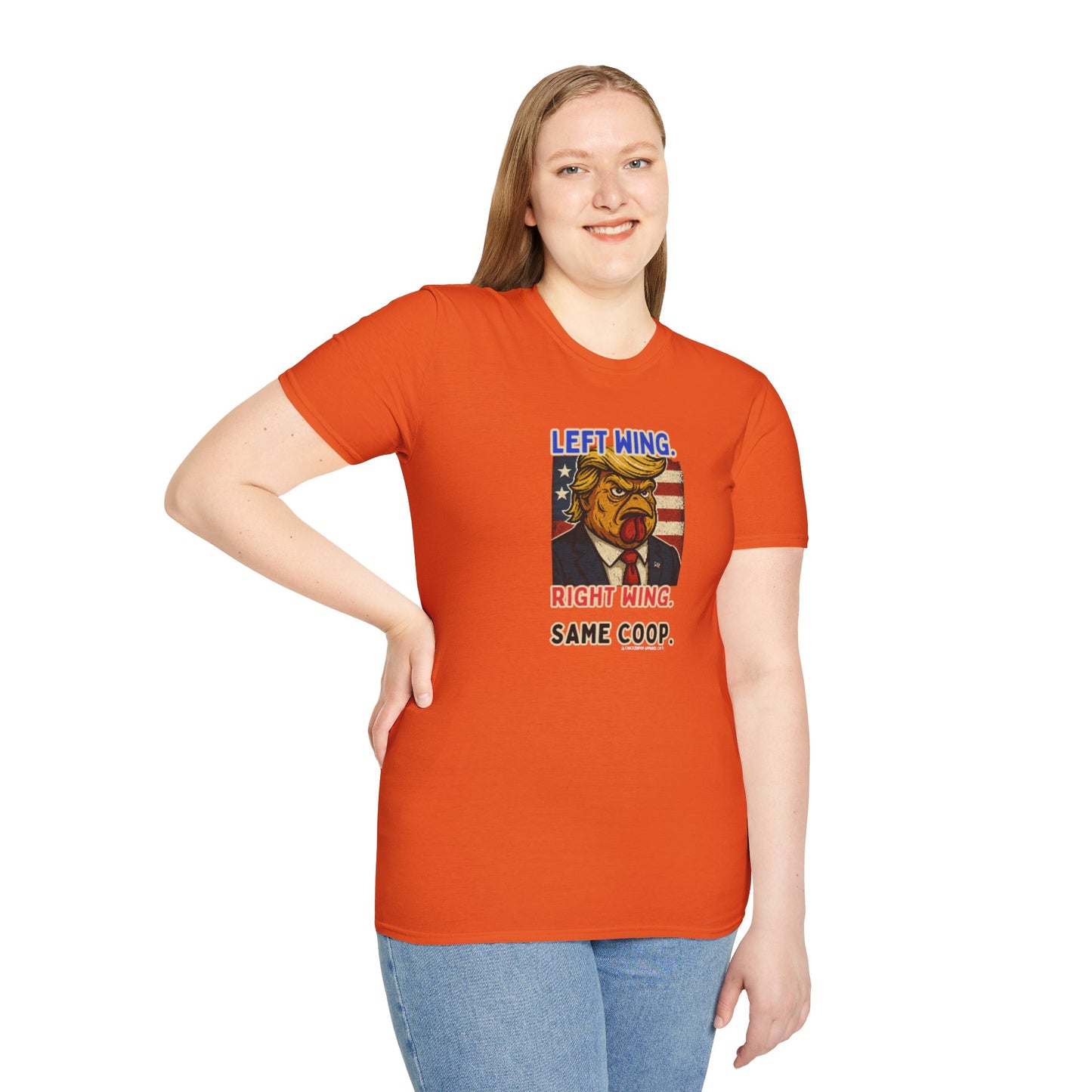 Cock-a-Doodle-Don "Left Wing. Right Wing. Same Coop." Political Satire Tee – Unisex Graphic T-Shirt