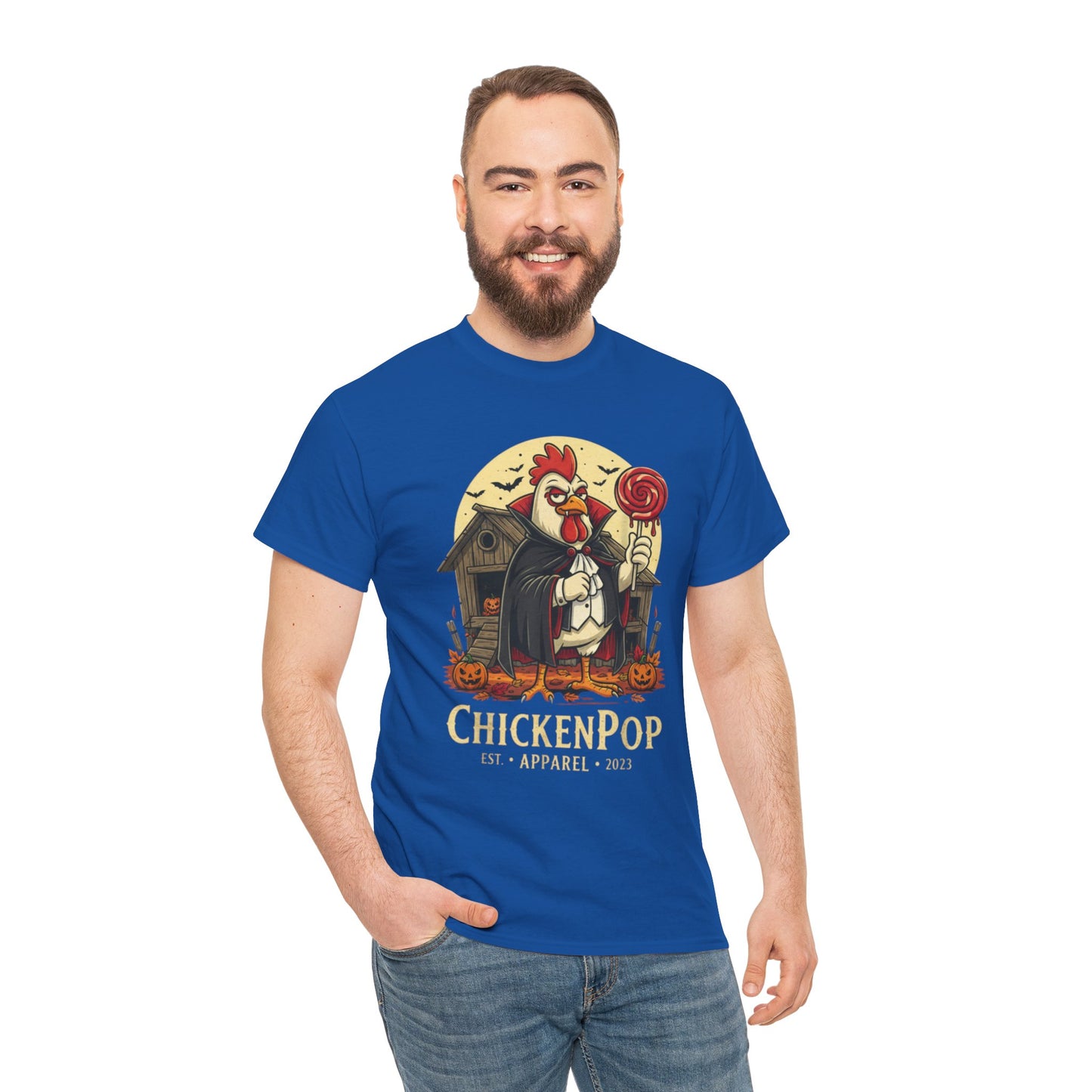 ChickenPop Sucker For a Pop Vampire Rooster Halloween T-Shirt – Funny Spooky Graphic Tee for Fall & Costume Season