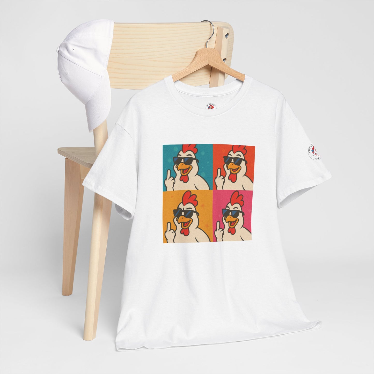 Warhol Pop Art Chicken T-Shirt – Funny Coop Daddy Middle Finger Tee for Bold Style