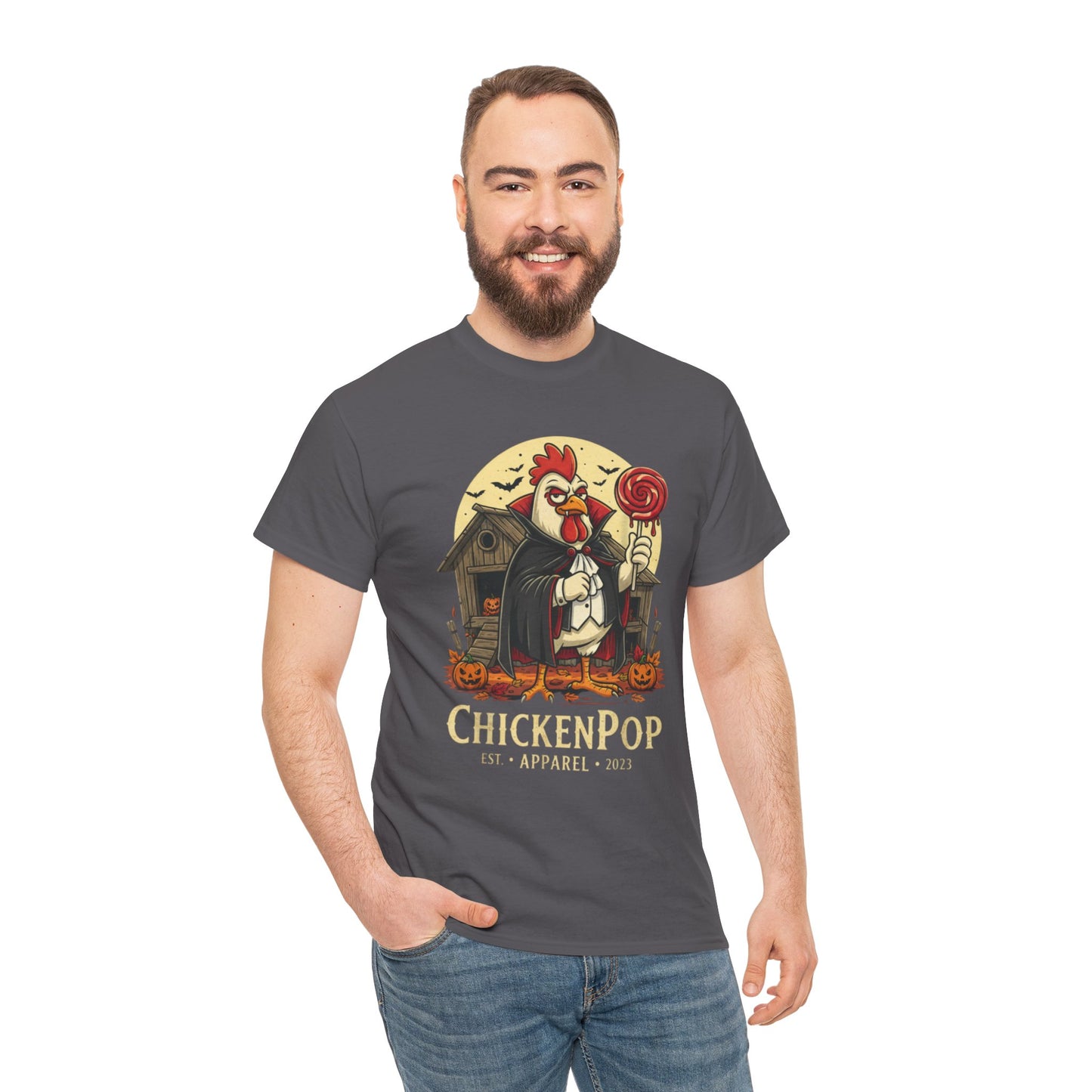 ChickenPop Sucker For a Pop Vampire Rooster Halloween T-Shirt – Funny Spooky Graphic Tee for Fall & Costume Season