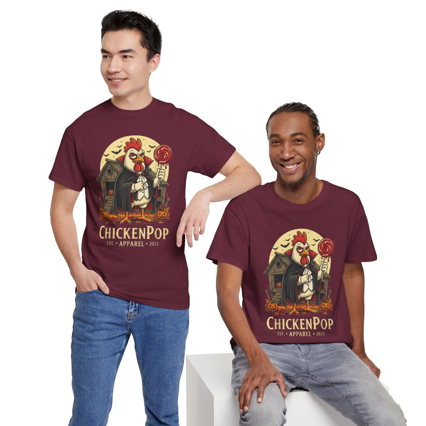 ChickenPop Sucker For a Pop Vampire Rooster Halloween T-Shirt – Funny Spooky Graphic Tee for Fall & Costume Season