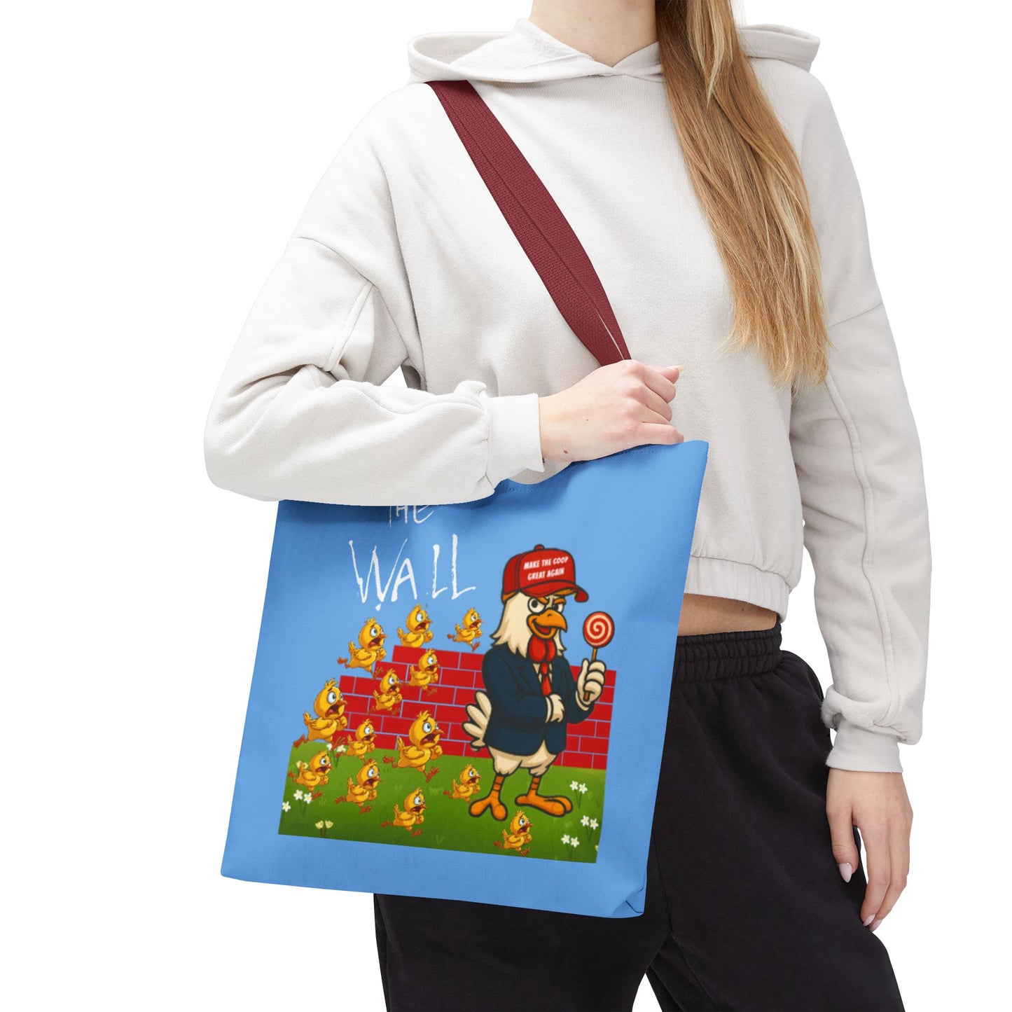 Another Chick Thru The Wall Tote Bag – Funny Political Chicken Graphic | Durable Eco-Friendly Canvas Shopper for Everyday Use